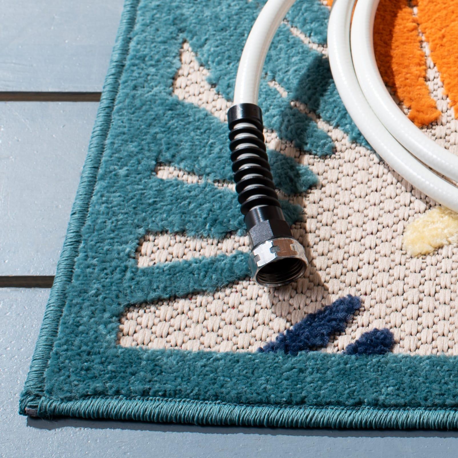 Cabana CBN356 Power Loomed Indoor and Outdoor Area Rug - Ivory/Blue - 6'7"x6'7" - Safavieh.