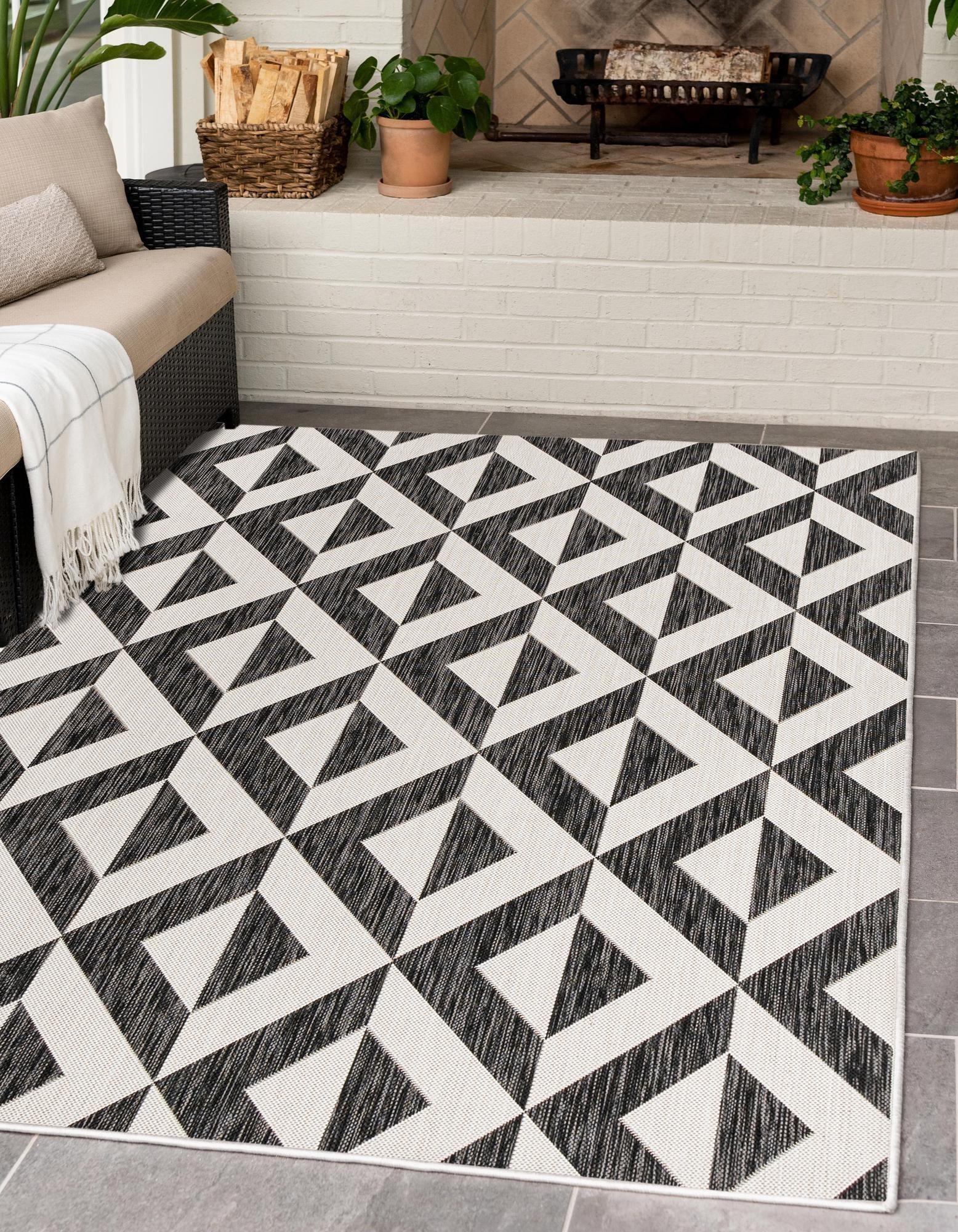 Rugs.com Jill Zarin Outdoor Collection Rug – 3' 3 x 5' 3 Charcoal Gray Flatweave Rug Perfect For Entryways, Kitchens, Breakfast Nooks, Accent Pieces