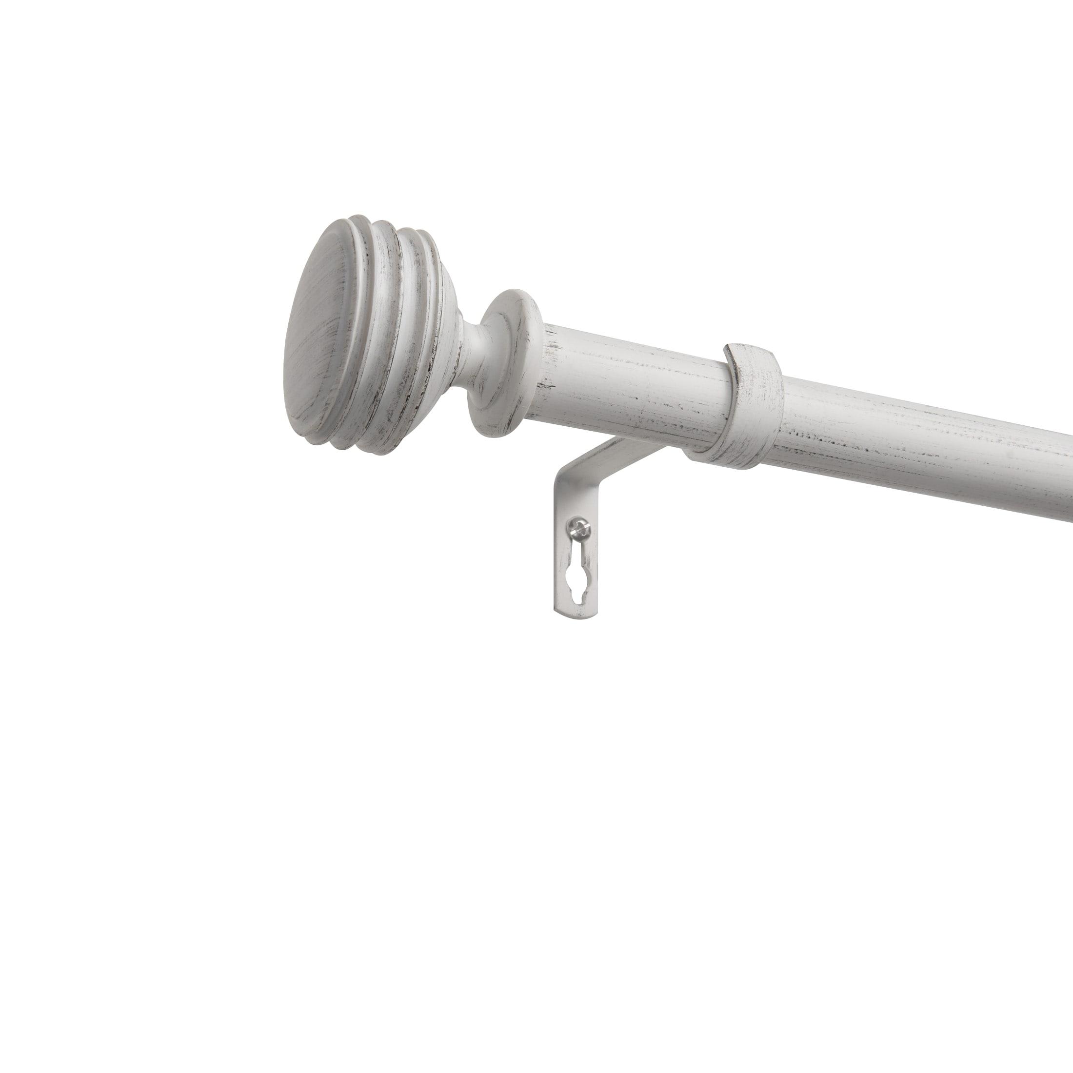 Exclusive Home 36"-72" Duke Curtain Rod - Distressed White: Iron, Single Rod, 25 lb Capacity, Rounded Cap Finial