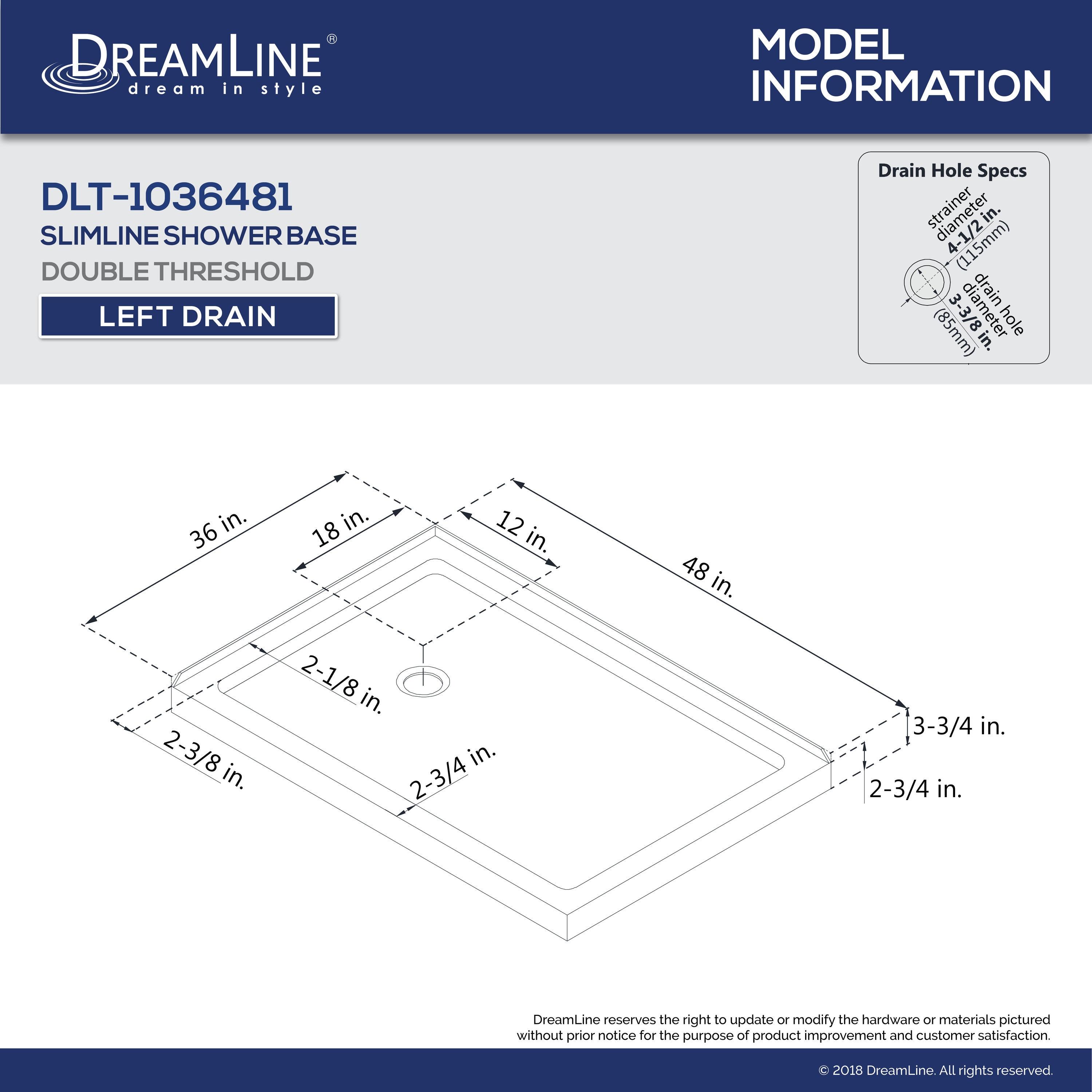 SlimLine 48" W x 36" D Double Threshold Shower Base