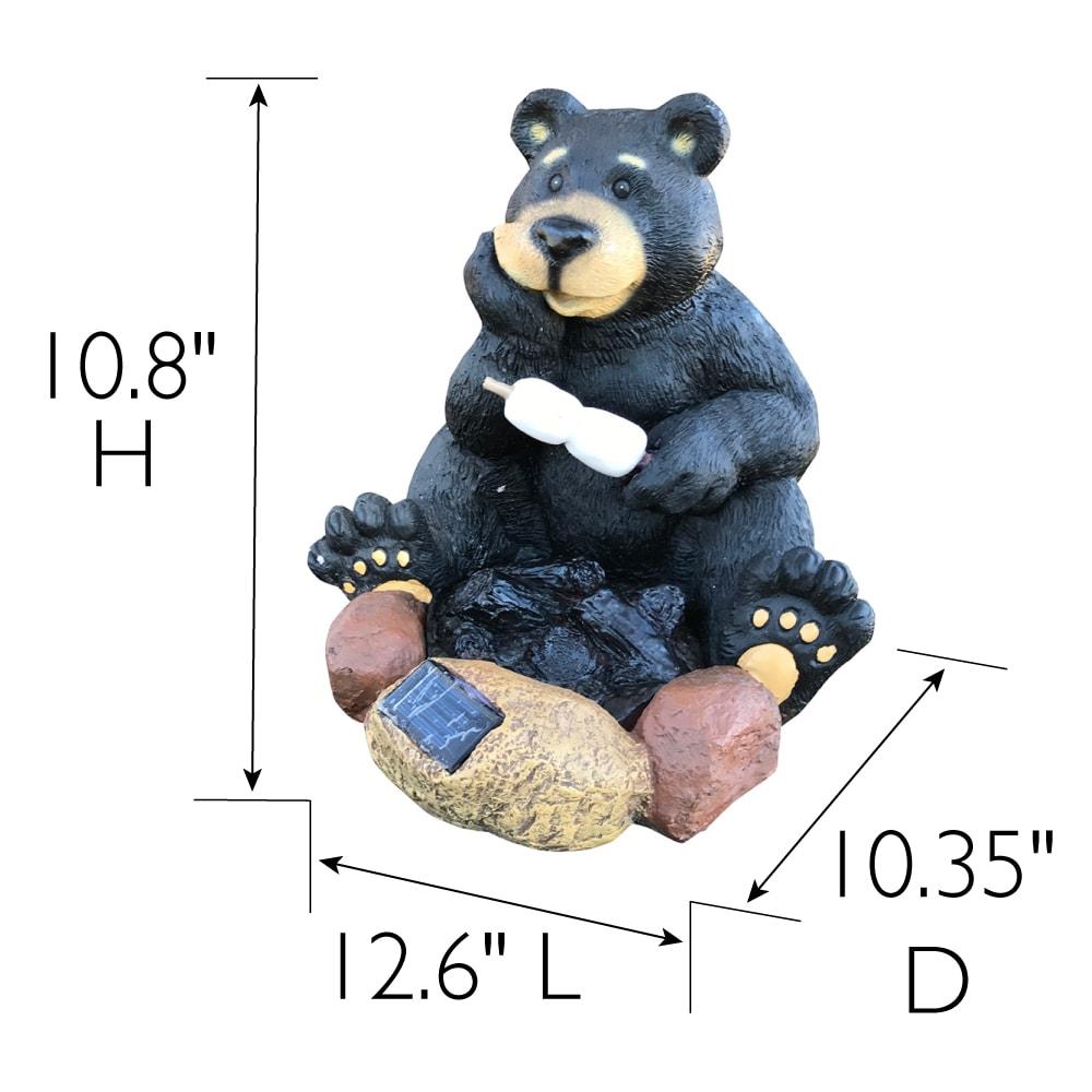 Solar-Powered LED Black Bear Resin Lawn Ornament, 10.8-inch