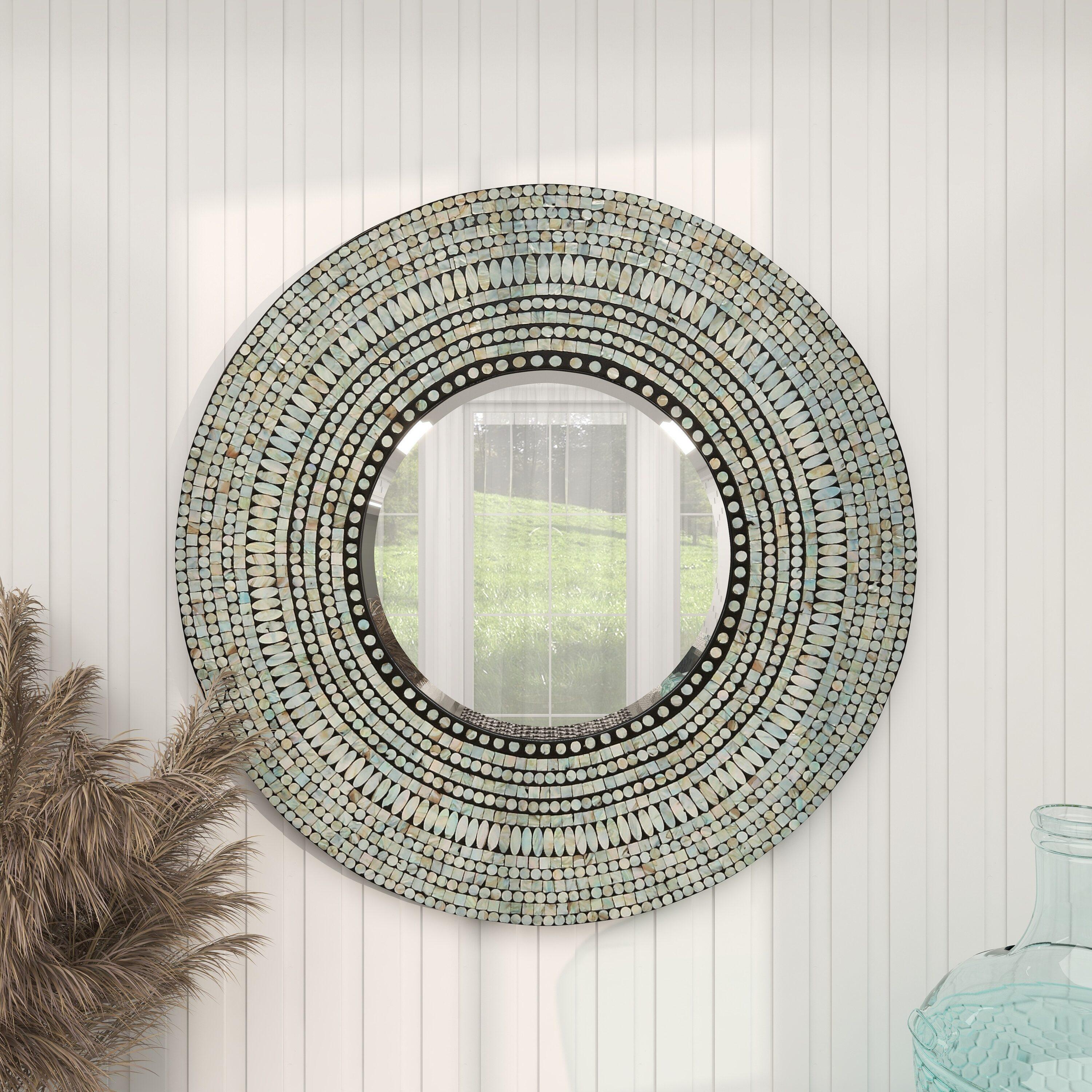 Olivia & May Wood Handmade Mosaic Wall Mirror Silver : Nautical Coastal Decor, 31.5" Round, No Assembly Required