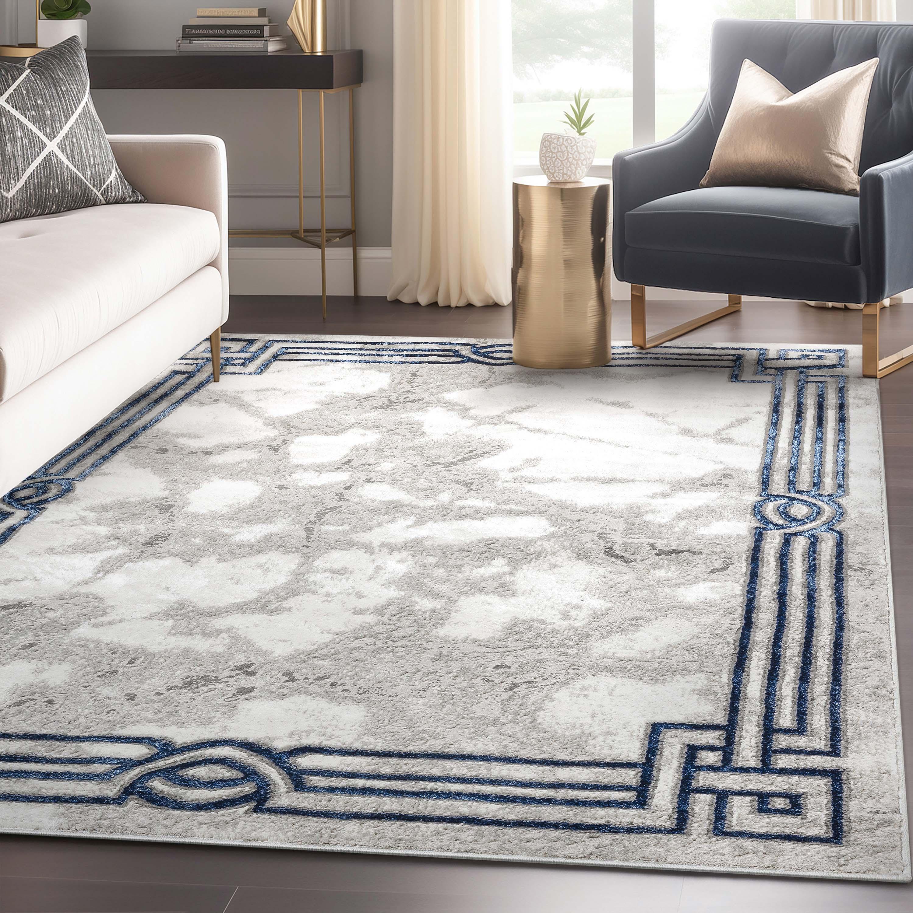 Well Woven Fairmont 3 x 5 (ft) Loomed Polypropylene Blue Rectangular Indoor Abstract Mid-Century Modern Area rug