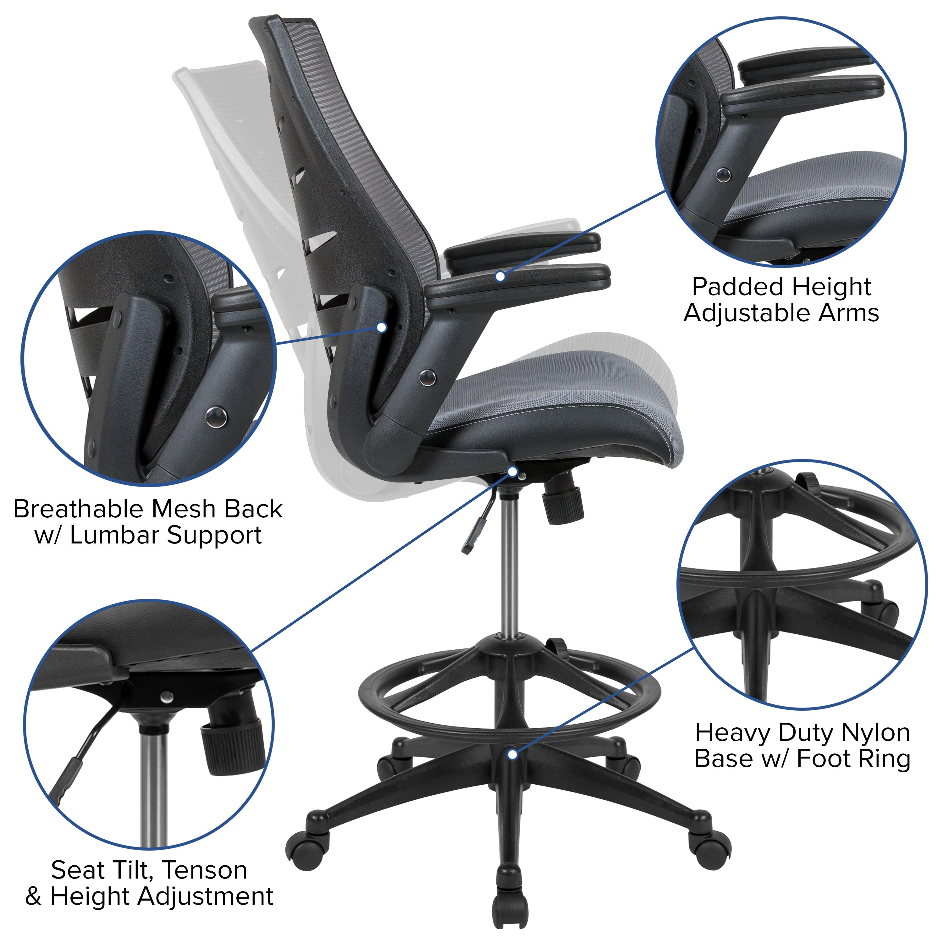 High Back Mesh Spine-Back Ergonomic Drafting Chair with Adjustable Foot Ring