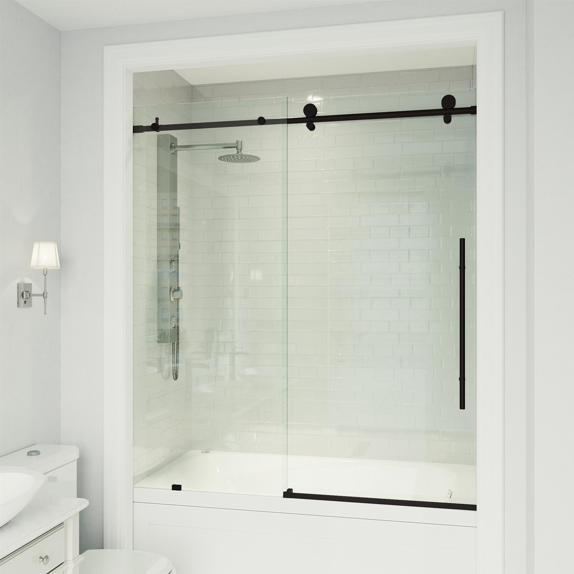 Elan E-Class 56-60" W x 66" H Sliding Frameless Tub Door with 3/8" Clear Glass