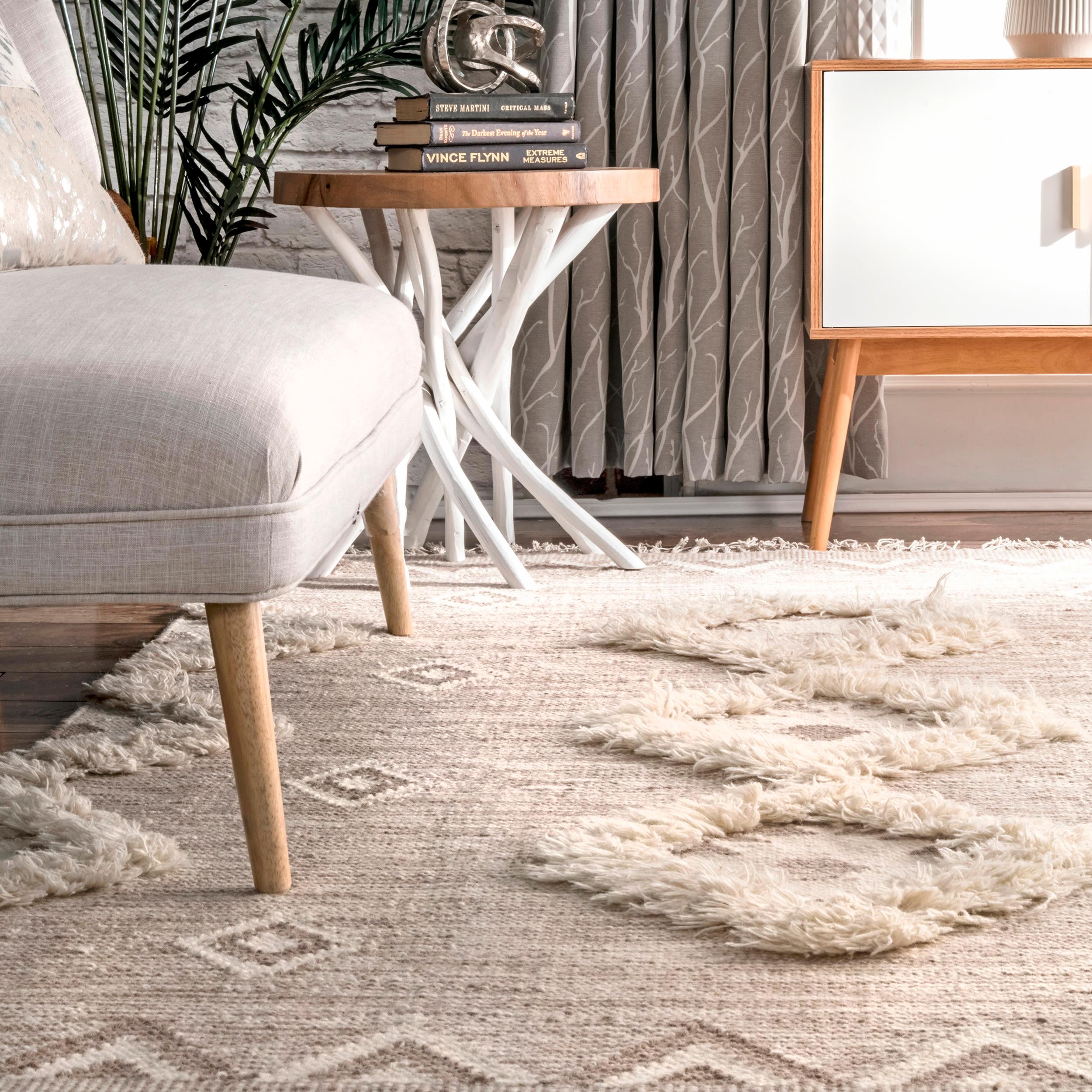 Nuloom Savannah Geometric 2x3 Wool Accent Indoor Area Rug for Living Room Bedroom Dining Room Entryway Kitchen, Beige/Ivory