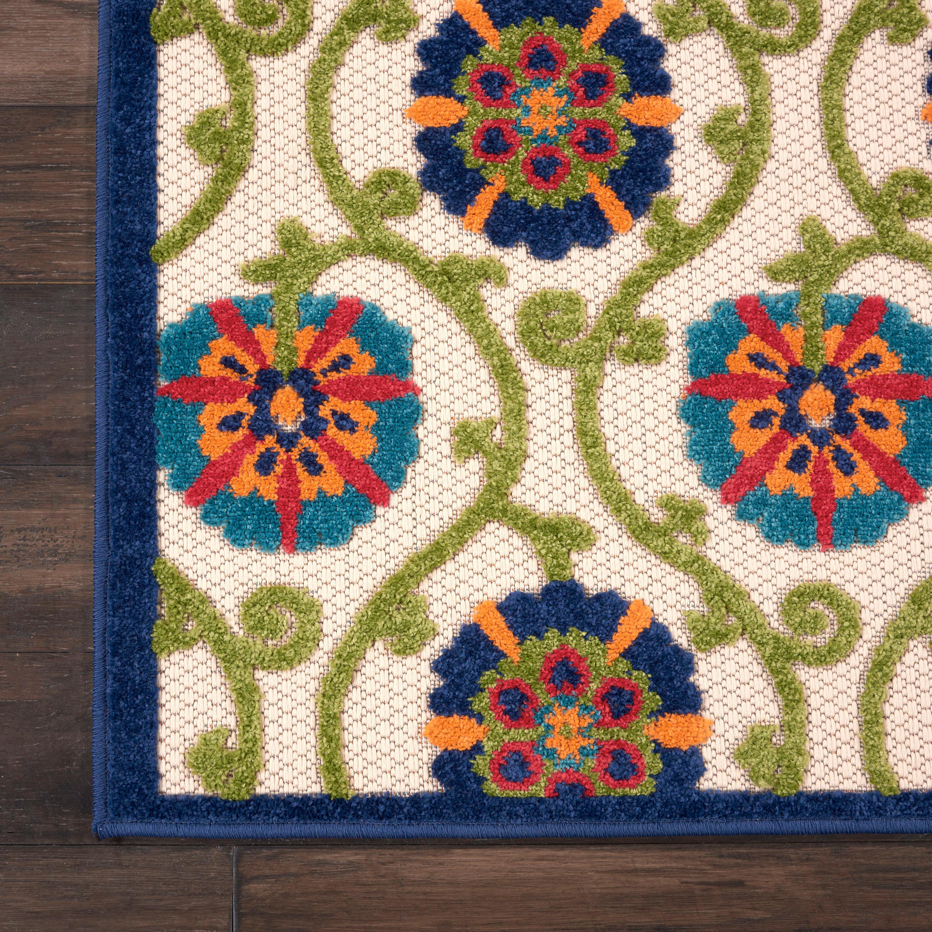 Nourison Aloha Contemporary Floral Flatweave High-Low Indoor Outdoor Area Rug Blue/Multicolor 2'8" x 4'