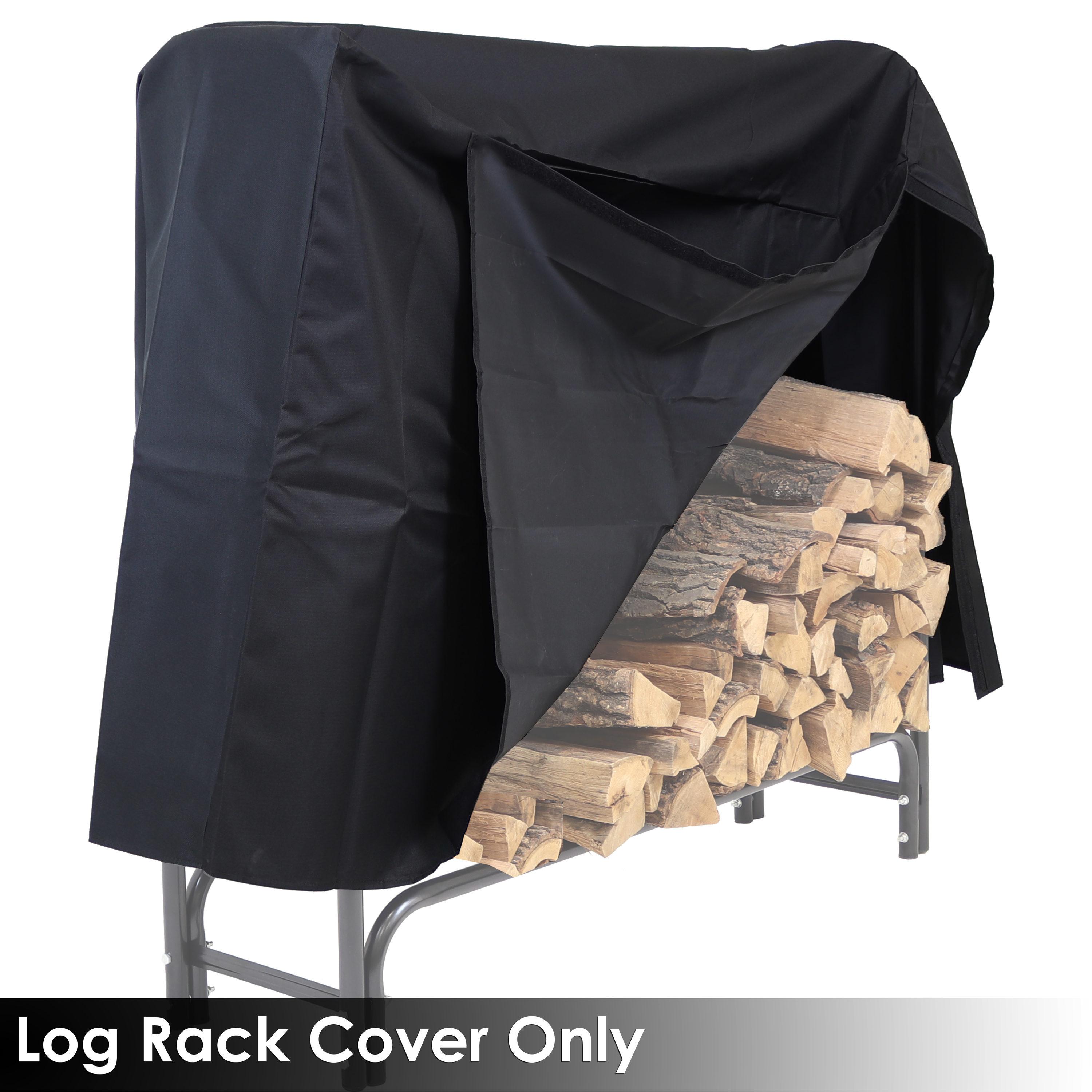 Sunnydaze Outdoor Weather-Resistant Heavy-Duty Polyester with PVC Backing Firewood Log Rack Cover - 4' - Black