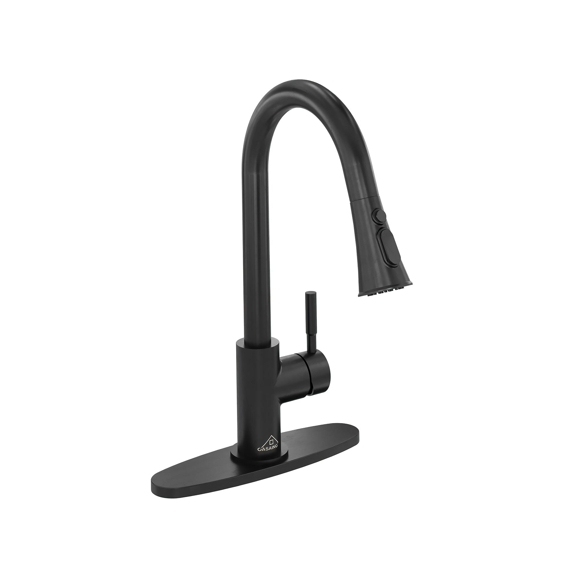 Pull Down Sprayer Kitchen Faucet with Dual-Function Sprayer and Deck Plate in Spot-Free