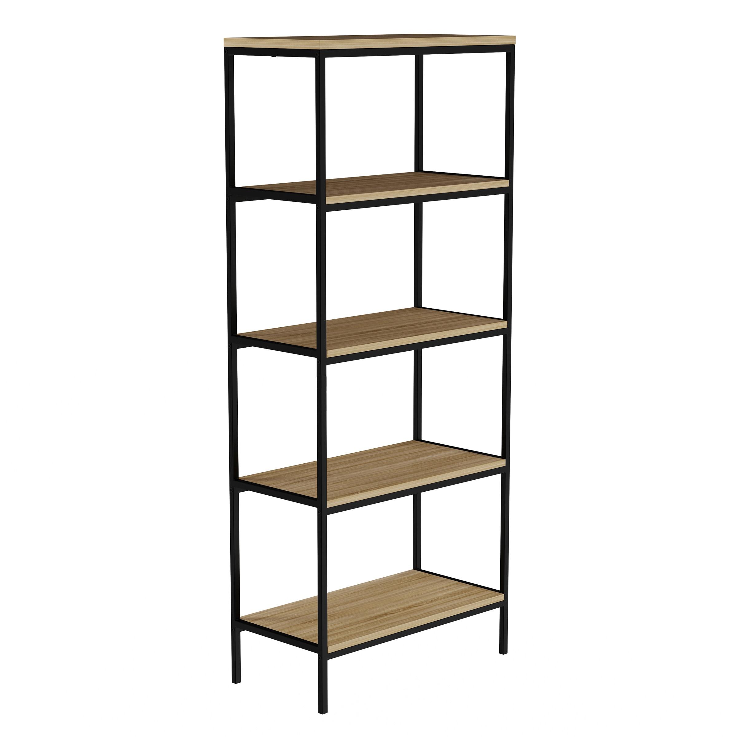 Hastings Home 5-Tier Open Bookshelf – Industrial Bookcase with Steel Frame, Black