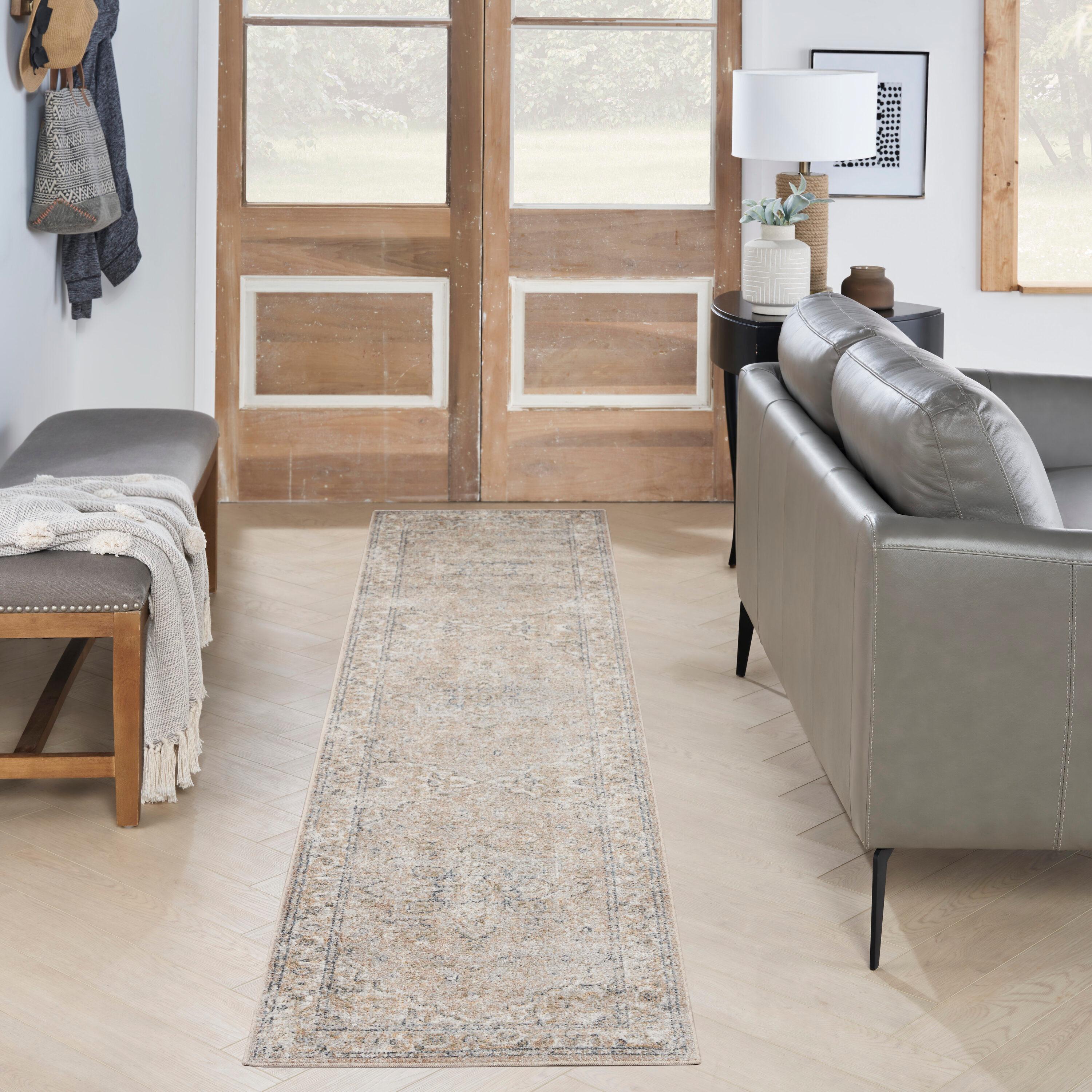 Nourison Astra Machine Washable Vintage Medallion Indoor Bathroom, Kitchen Runner Rug Beige 2'2" x 10'