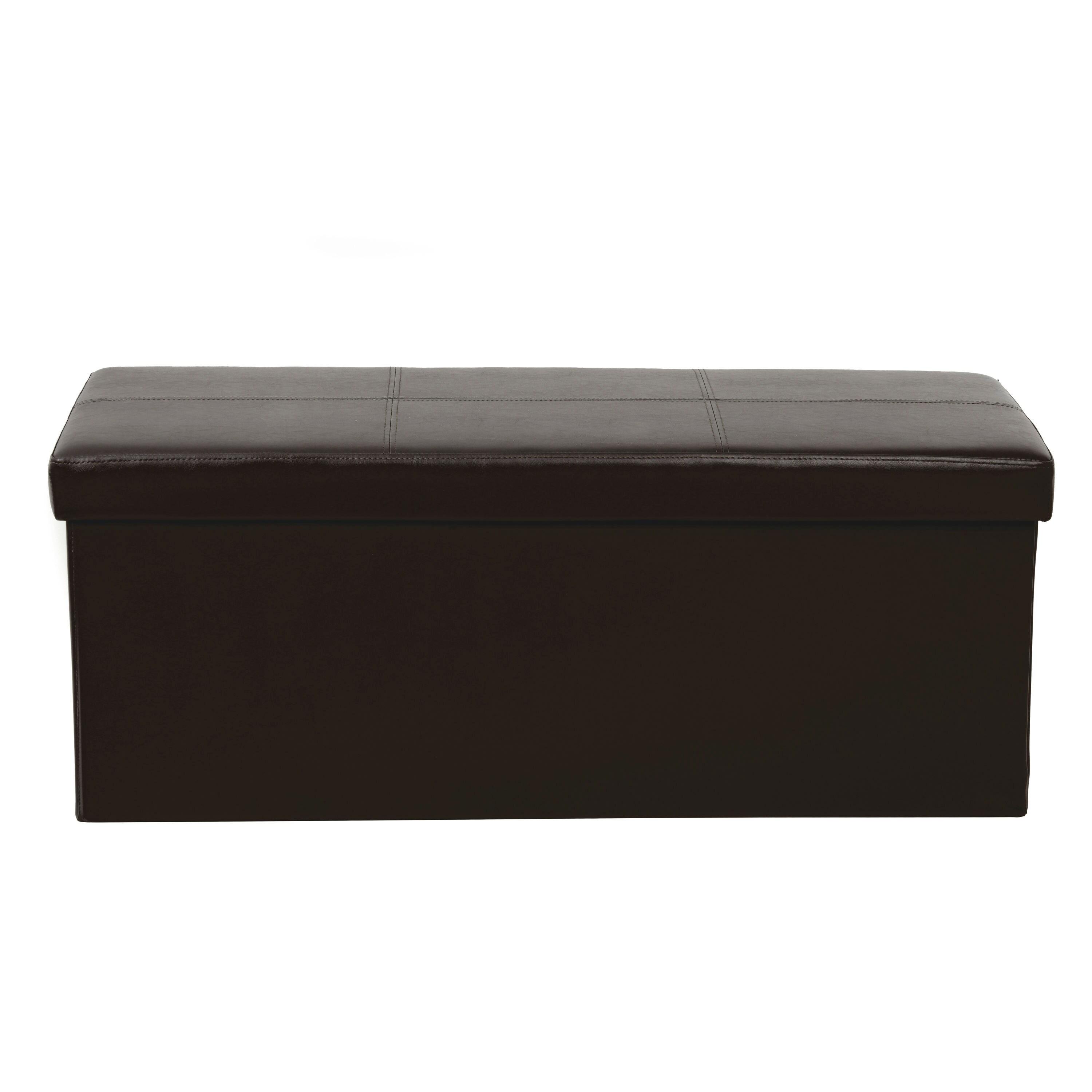 Dark Brown Tufted Faux Leather Foldable Storage Bench