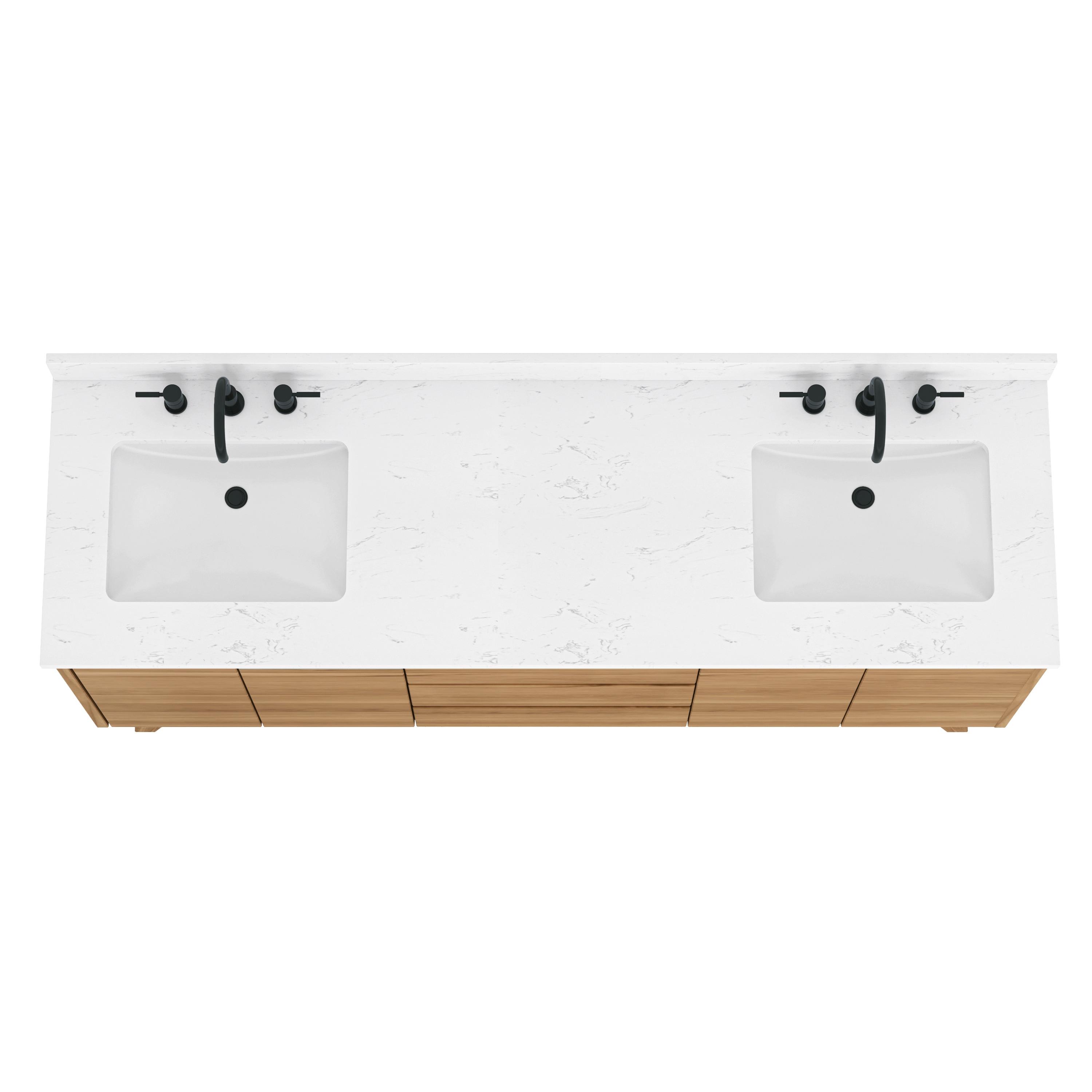 Coventry 73 in. Double Sink Bath Vanity in Natural Teak with Cala White Engineered Stone Top