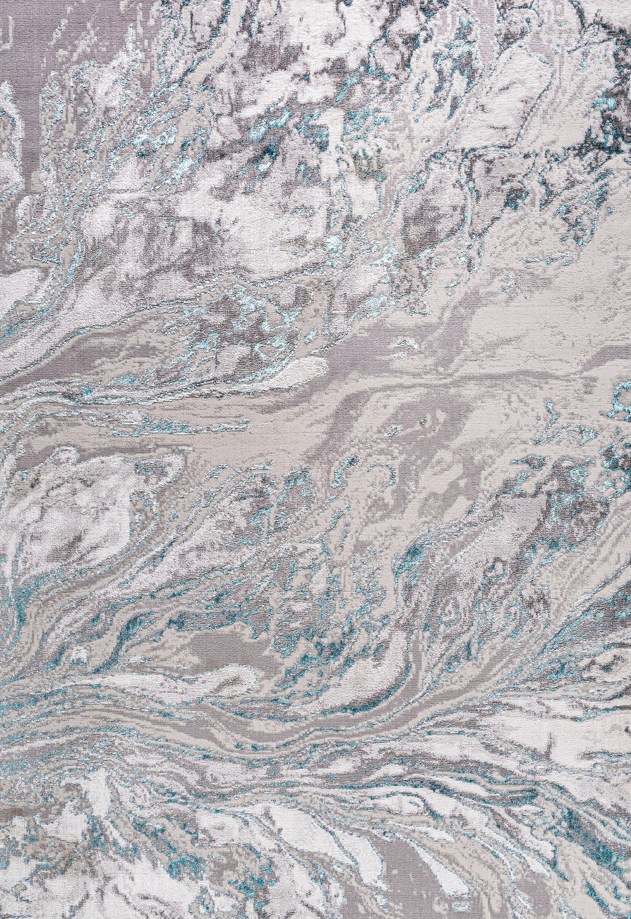 4'x6' Swirl Marbled Abstract Area Rug, Gray/Turquoise - JONATHAN Y