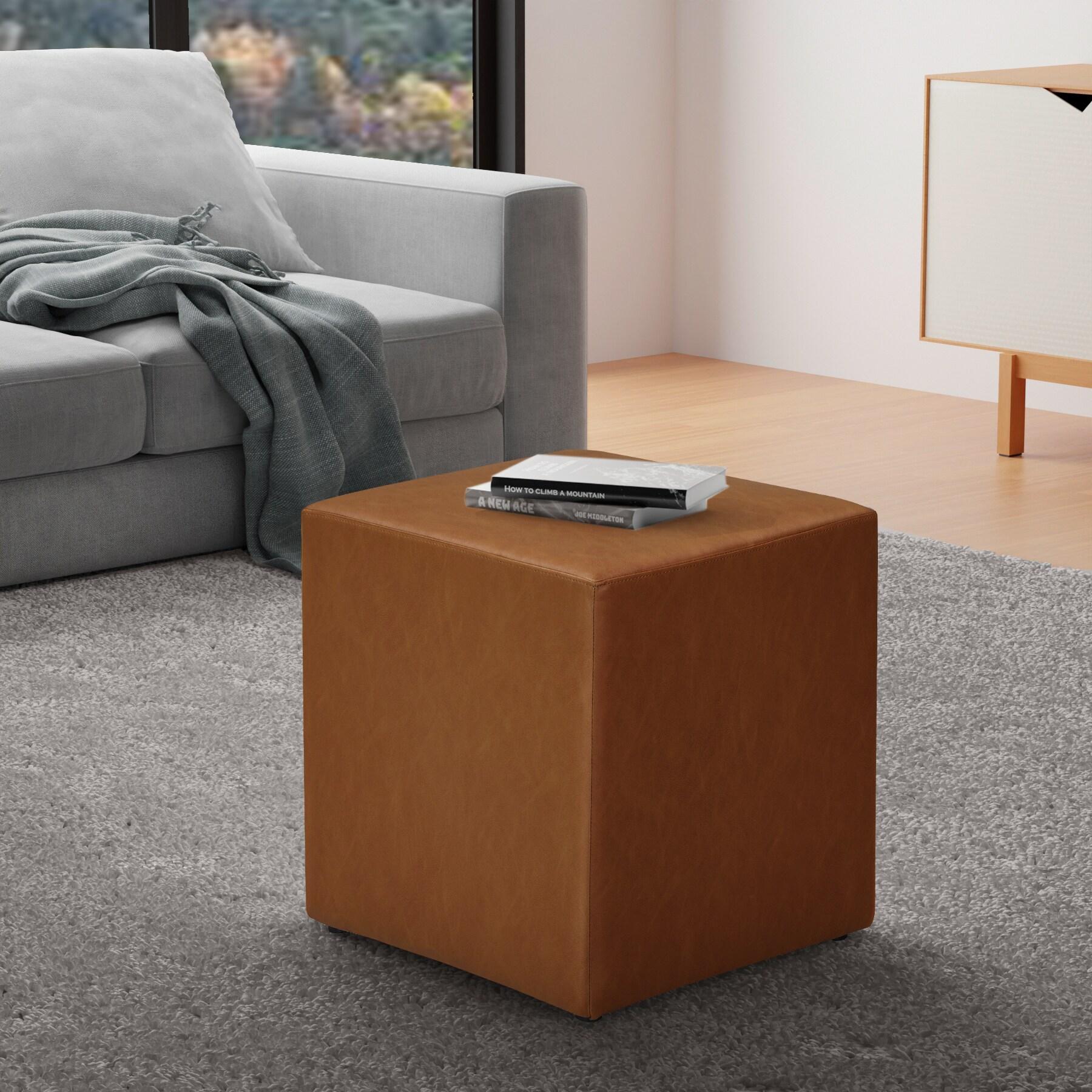 Daphne Ottoman Carmel - Lifestyle Solutions: Faux Leather Footstool, Transitional Bench, No Assembly Required