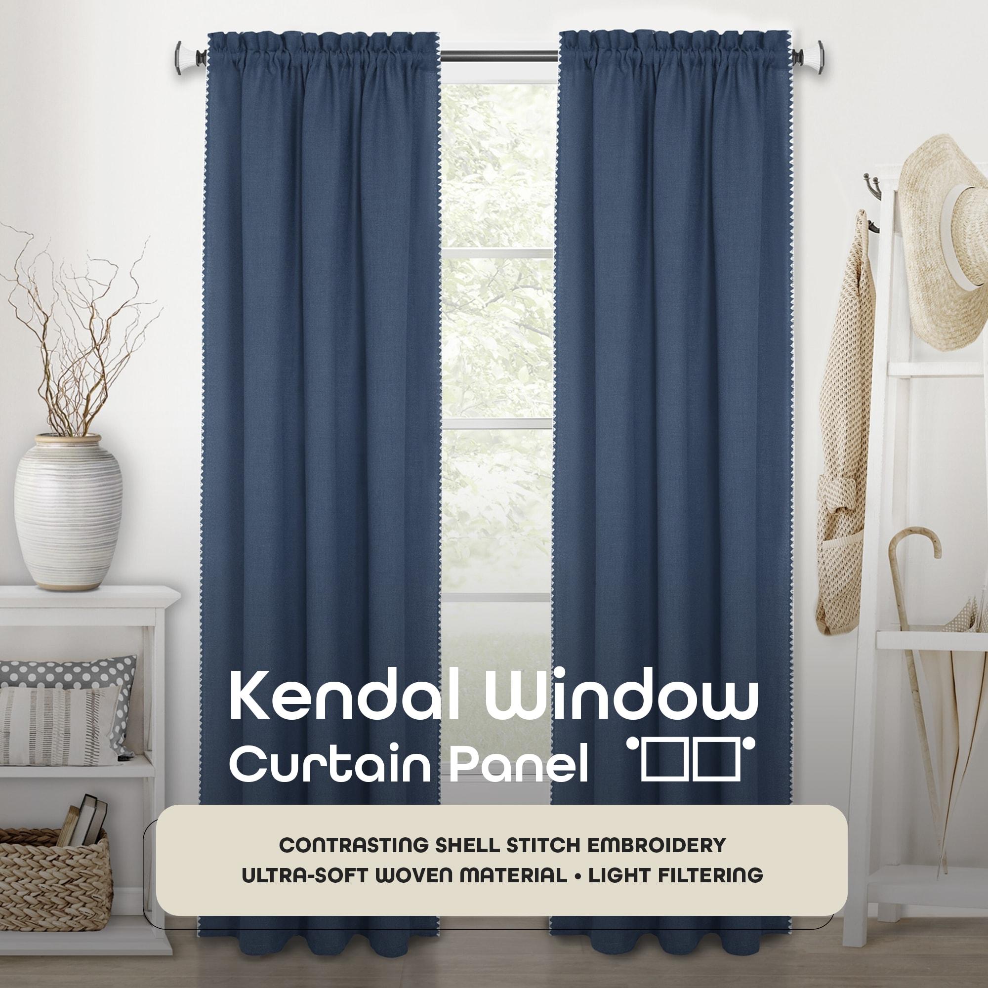 Achim Kendal Solid Rod Pocket Light Filtering Curtain Panel, Blue/White, 52" x 84"