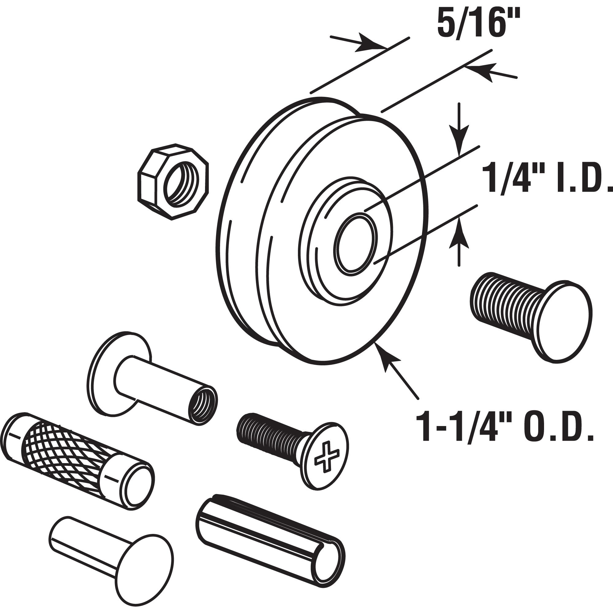 Steel Patio Sliding Door Roller Kit, 1-1/4 in. Concave Roller, Yellow Zinc (Set of 2)