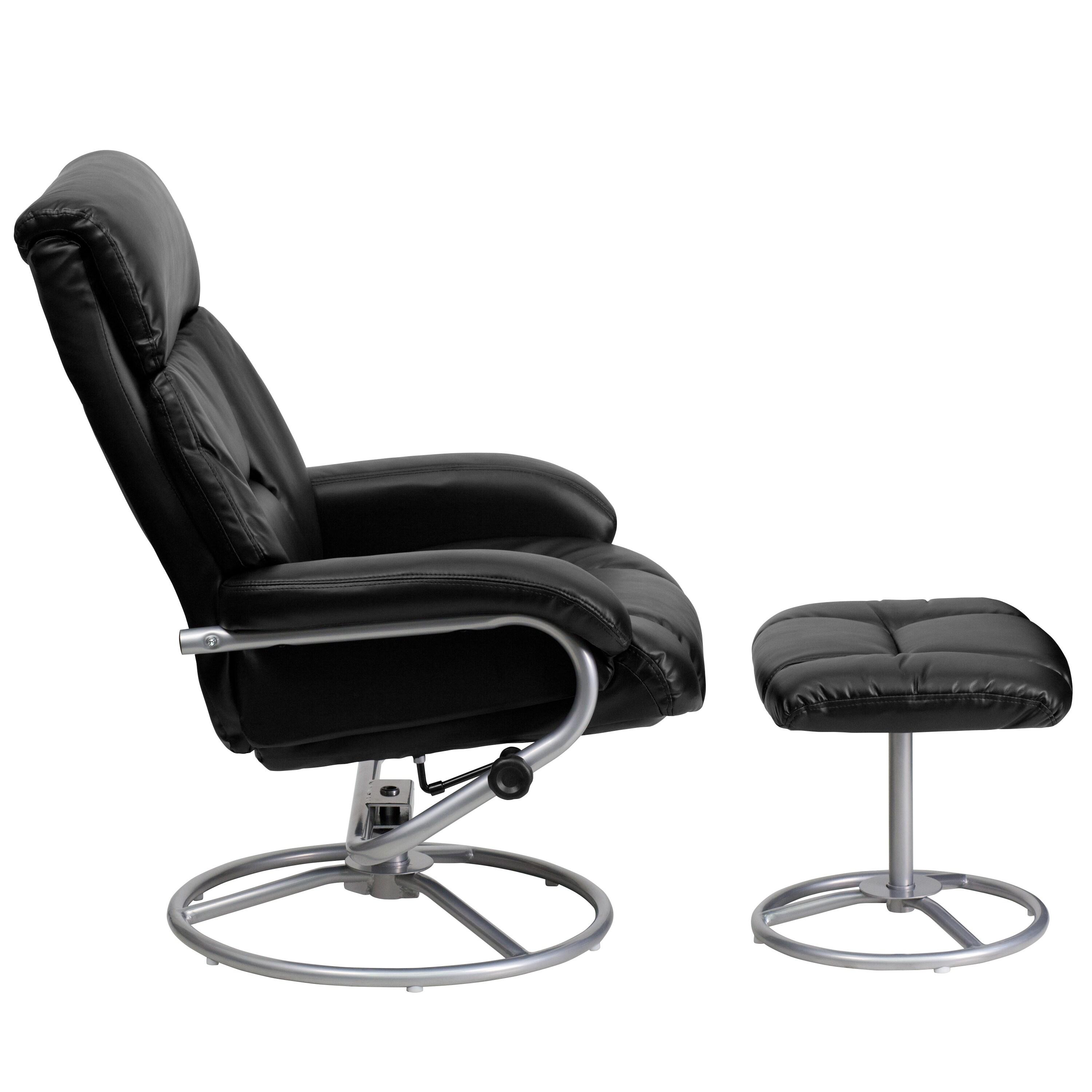 Flash Furniture Contemporary Multi-Position Recliner and Ottoman with Metal Base in Black LeatherSoft