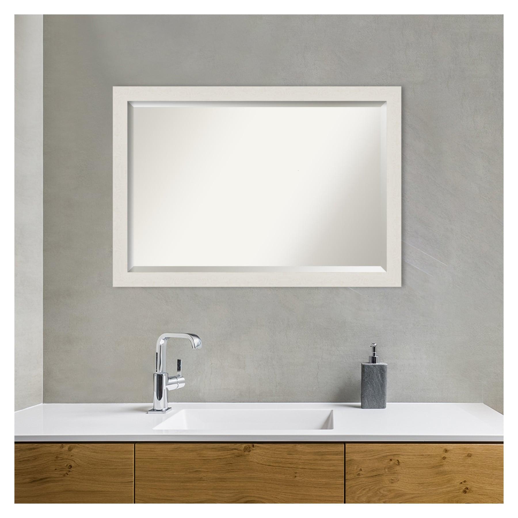 39" x 27" Rustic Plank White Framed Bathroom Vanity Wall Mirror - Amanti Art: Wall Mounted, Includes Hardware