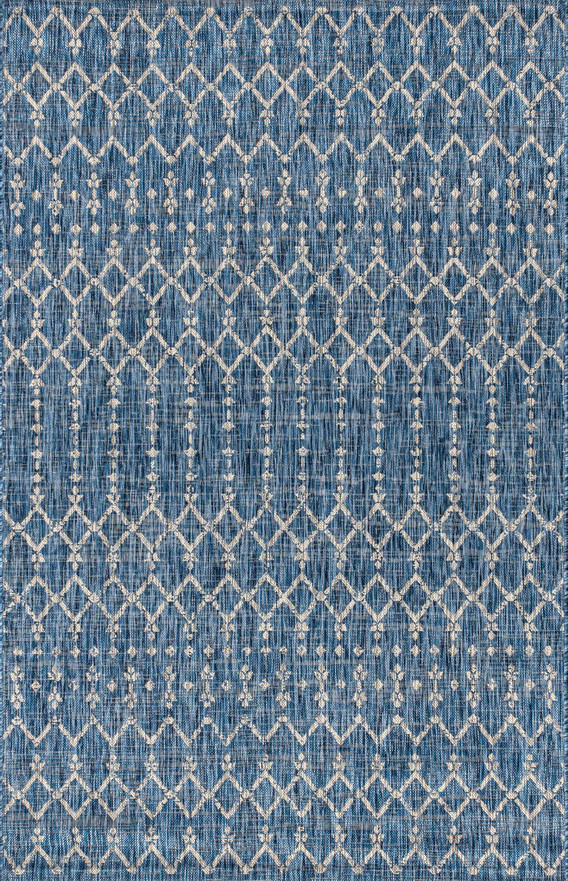 8'x10' Ourika Moroccan Geometric Textured Weave Indoor/Outdoor Area Rug, Navy/Light Gray - JONATHAN Y