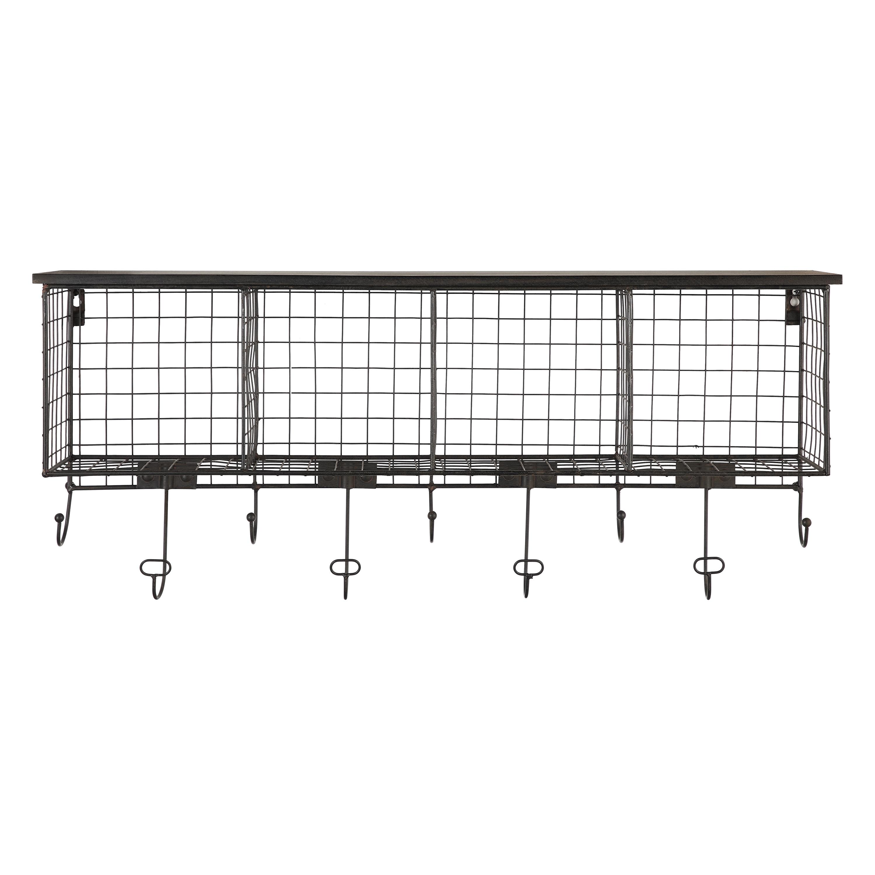 Linon Four Cubby Metal Wall Shelf in Black