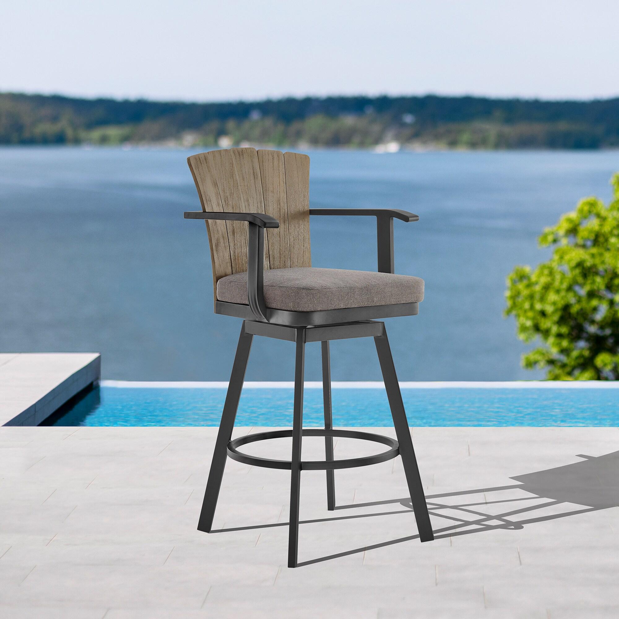 Javin Swivel Outdoor Metal Counter or Bar Height Bar Stool with Cushion