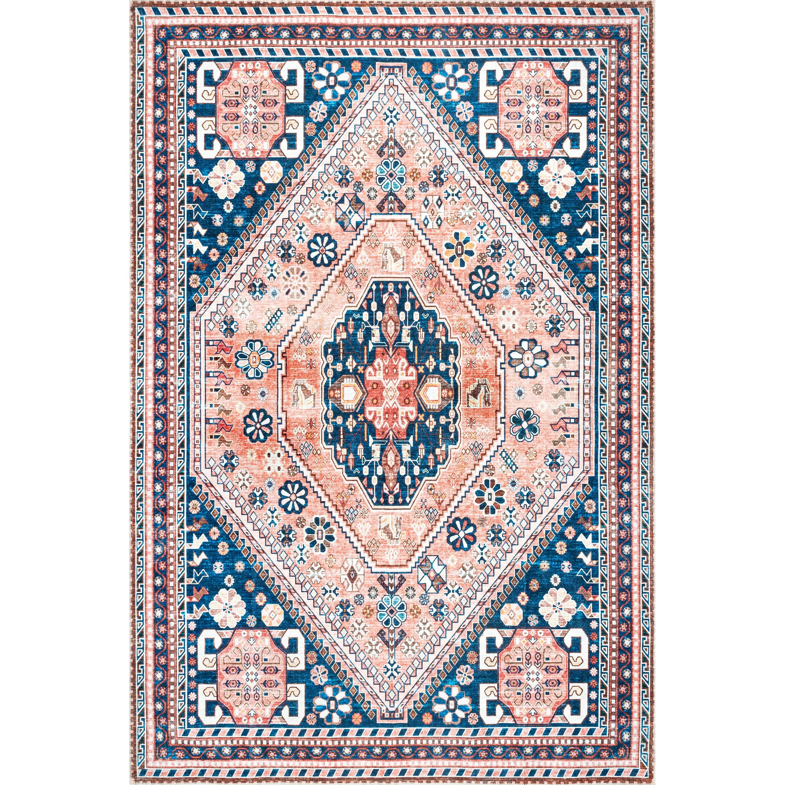 Nuloom Nevaeh Pet Friendly Machine Washable Bohemian Medallion Area Rug, 3' x 5', Dark Blue