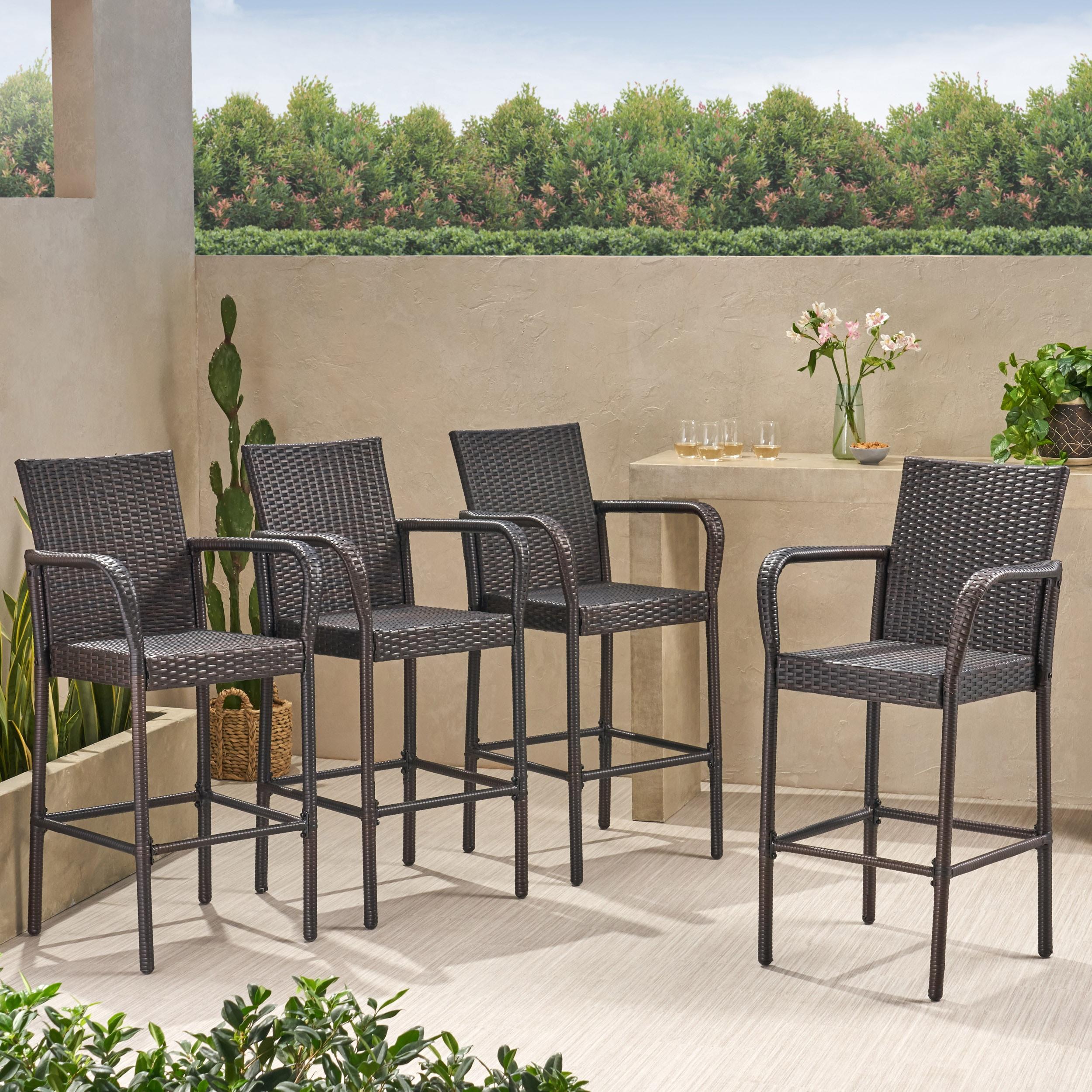 Delfina 4pk Wicker Barstool - Brown - Christopher Knight Home: UV & Weather-Resistant, Powder-Coated Frame