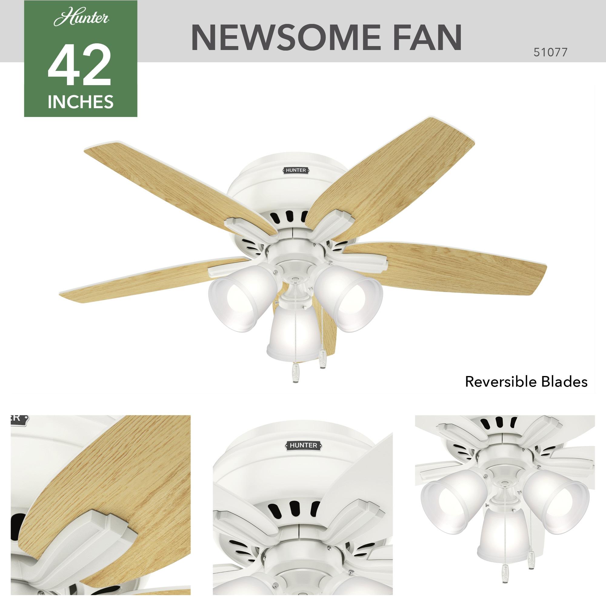 Hunter Fan Newsome 42" 5 - Blade Traditional Indoor Flush Mount Ceiling Fan with Lights and Pull Chains