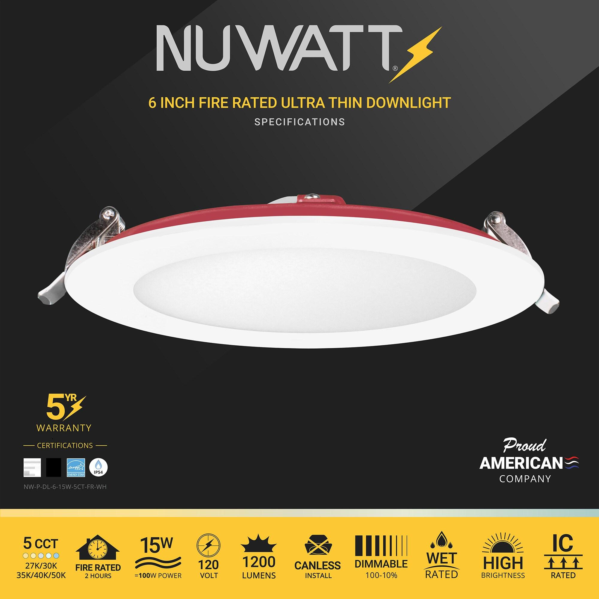 6 in. 2 HOUR Fire Rated Slim Canless LED Recessed Light 15W, 5CCT, 1200LM Dimmable IC Rated 12PK