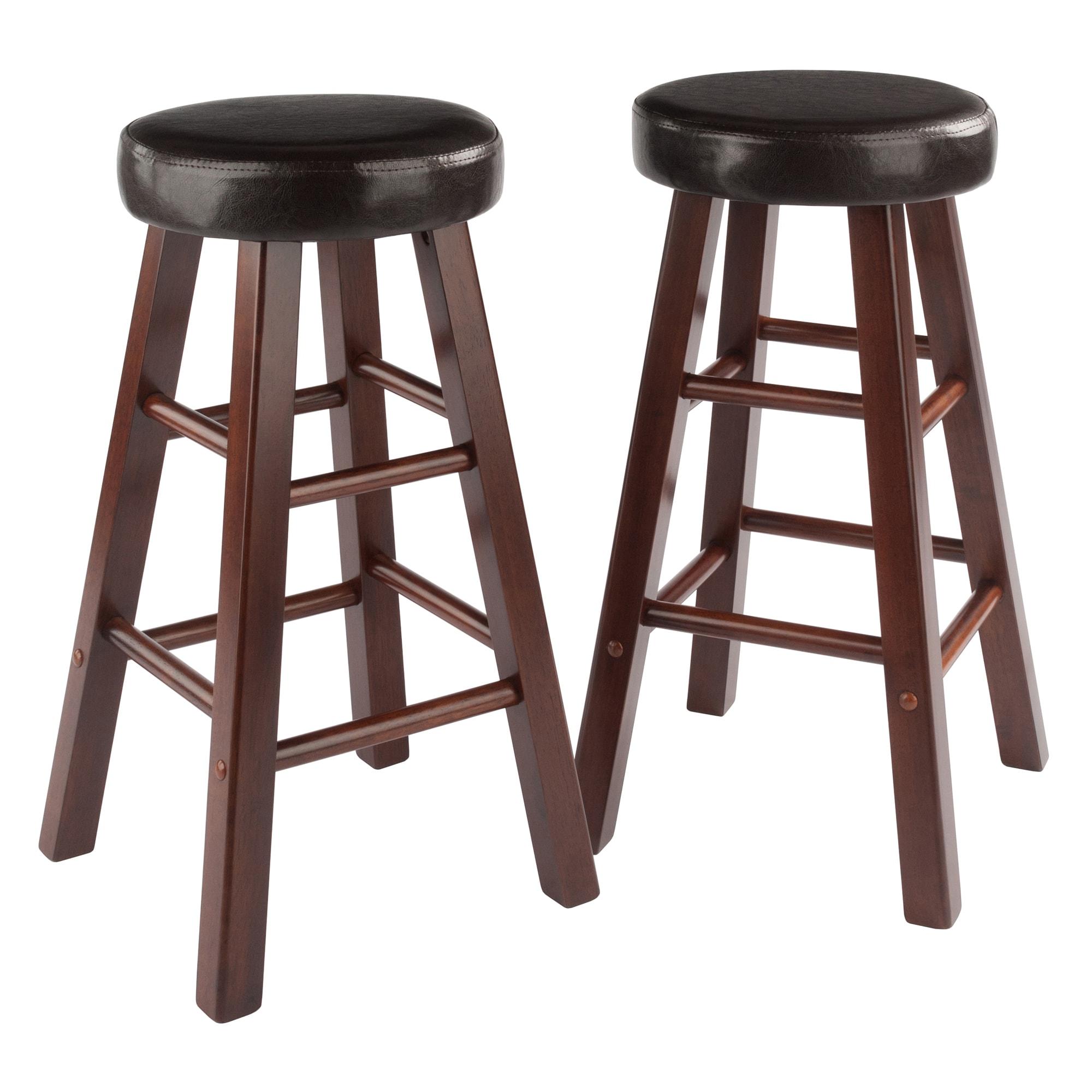 24" 2pc Maria Cushioned Counter Height Barstools Walnut/Espresso - Winsome: Faux Leather, Solid Wood Frame, Footrests