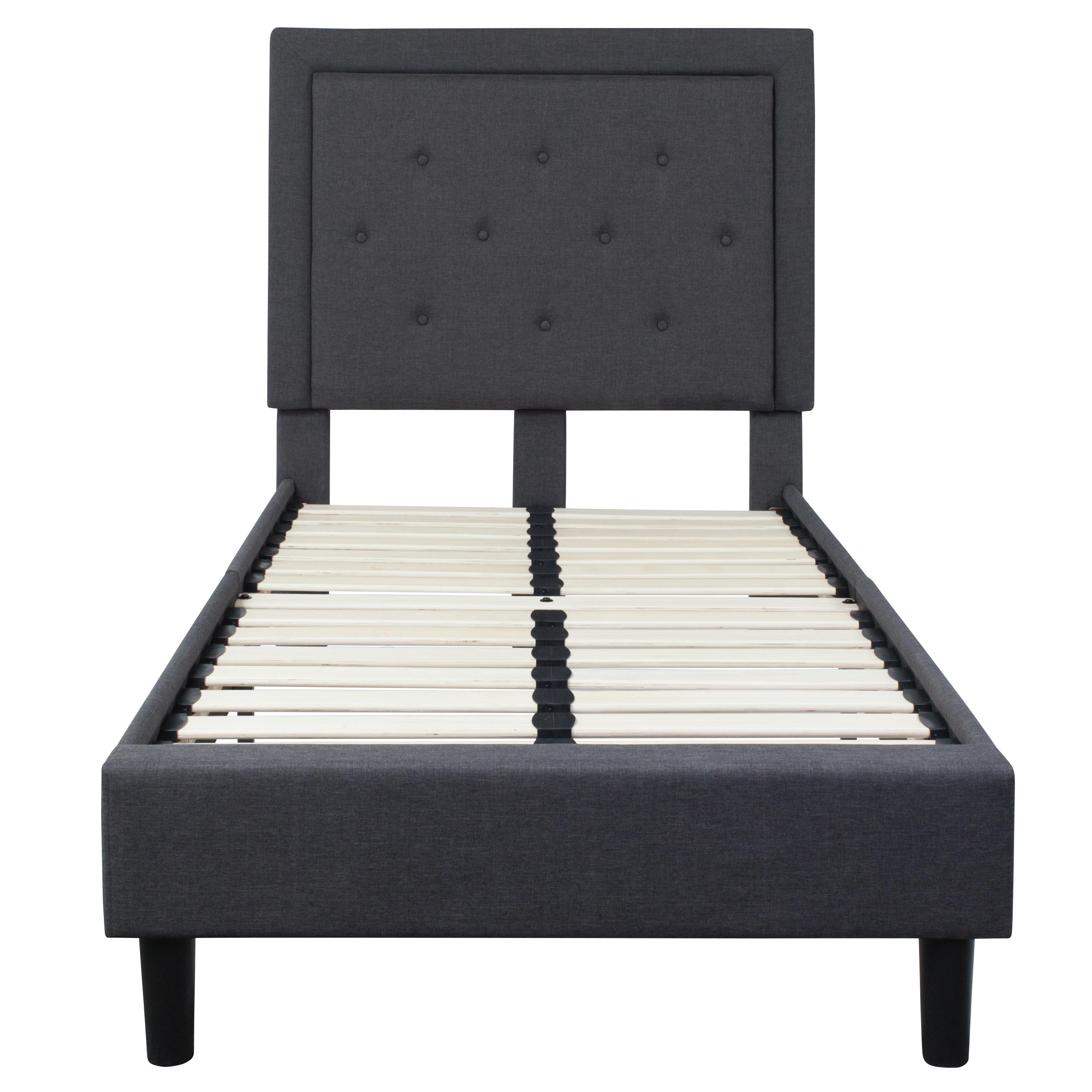 Flash Furniture Roxbury Twin Size Tufted Upholstered Platform Bed in Dark Gray Fabric