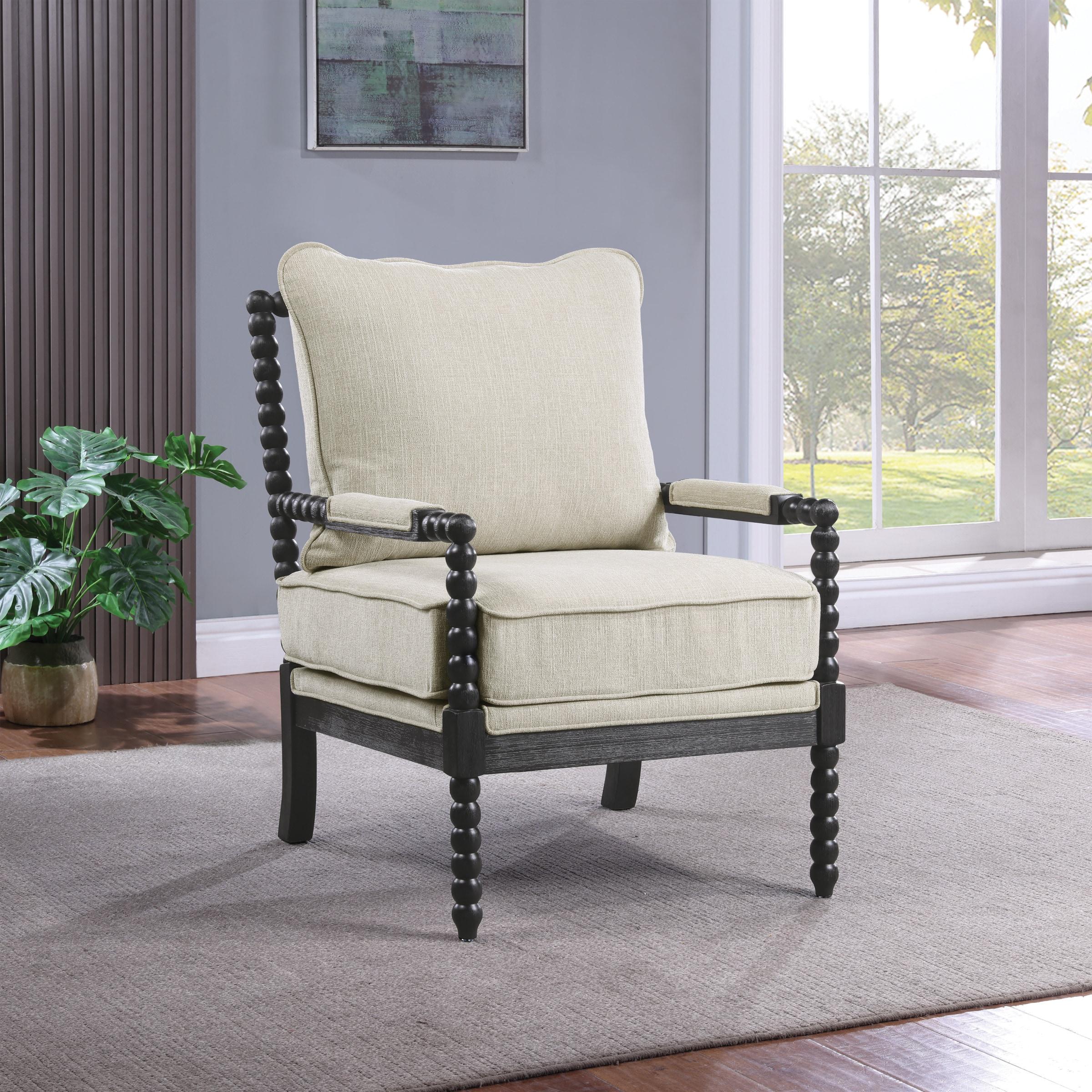 Classic Linen and Black Wood Spindle Accent Chair