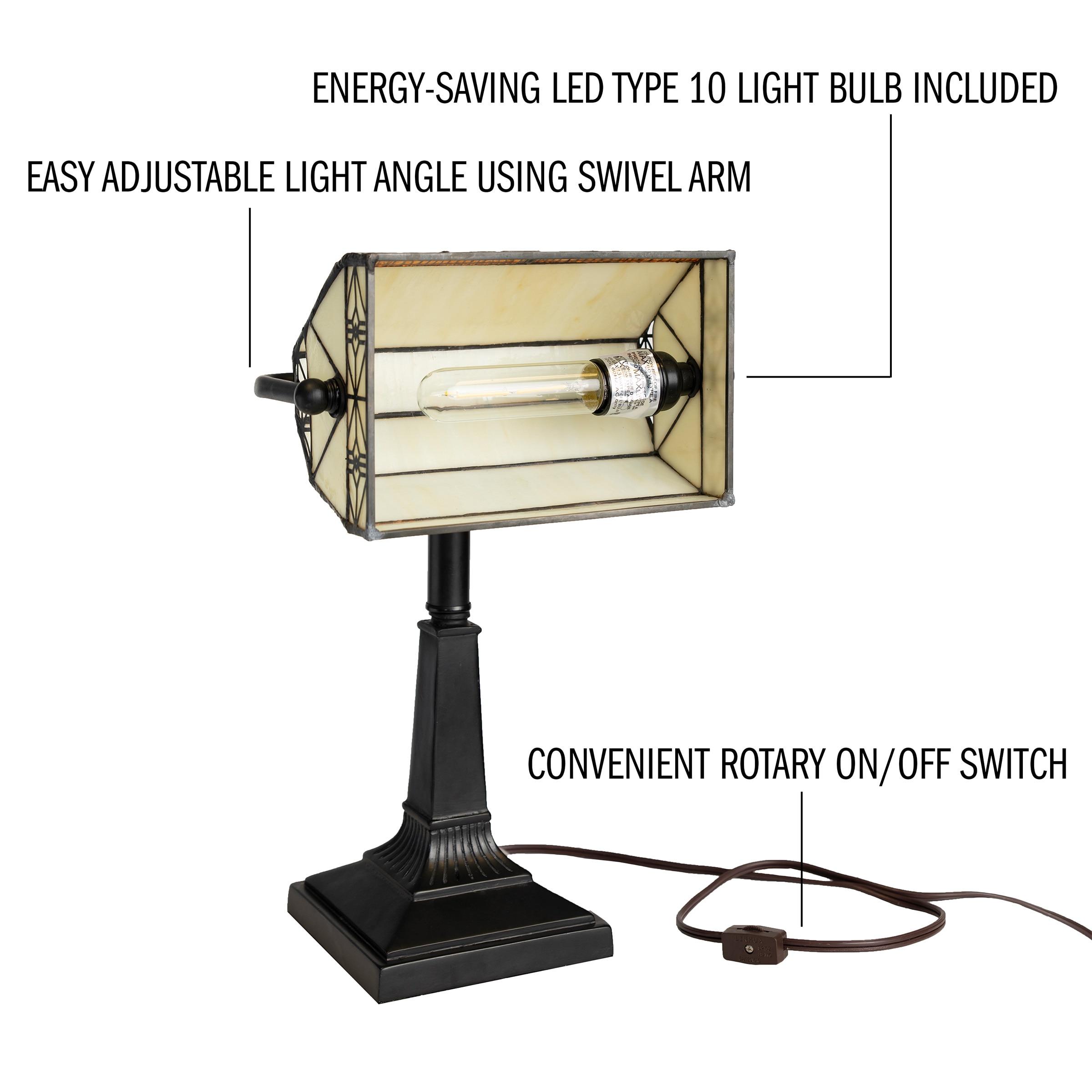 Hastings Home Tiffany-Style LED Bankers Lamp with Stained Glass Shade (Brown)