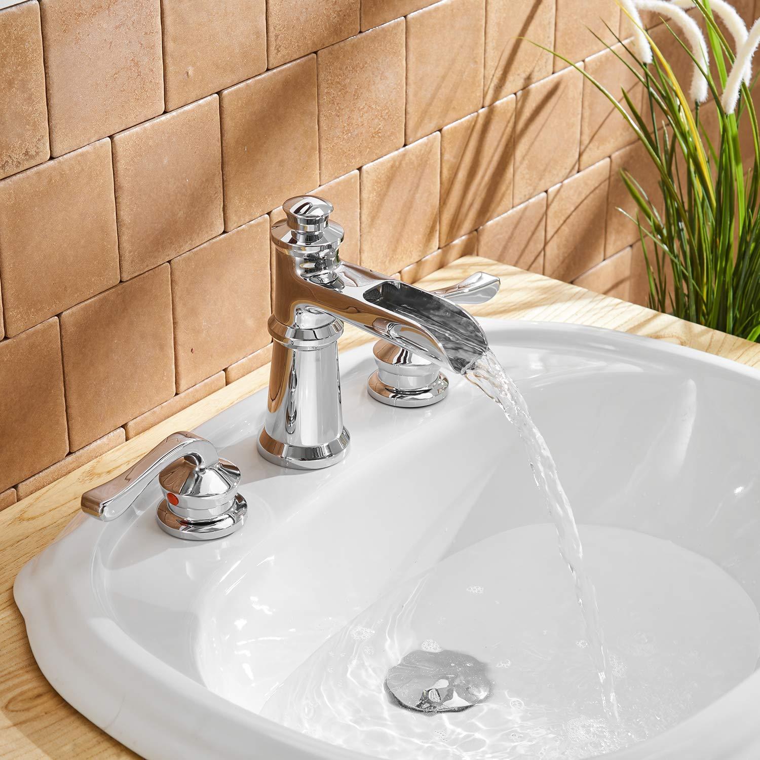BWE 8 in. Waterfall Widespread 2-Handle Bathroom Faucet With Drain Assembly