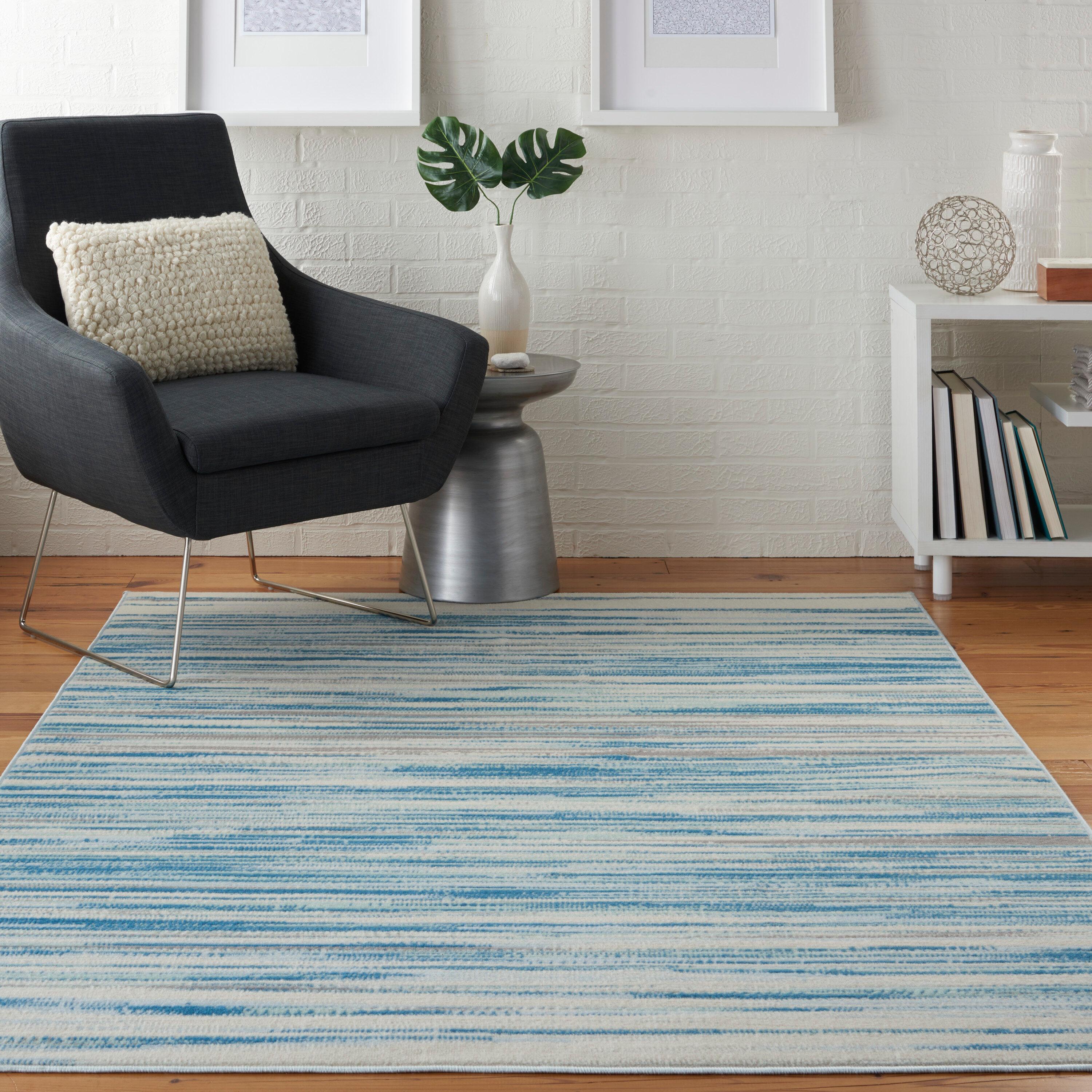Nourison Jubilant 6' x 9' Blue Indoor Area Rug Coastal Contemporary Striped by Nourison
