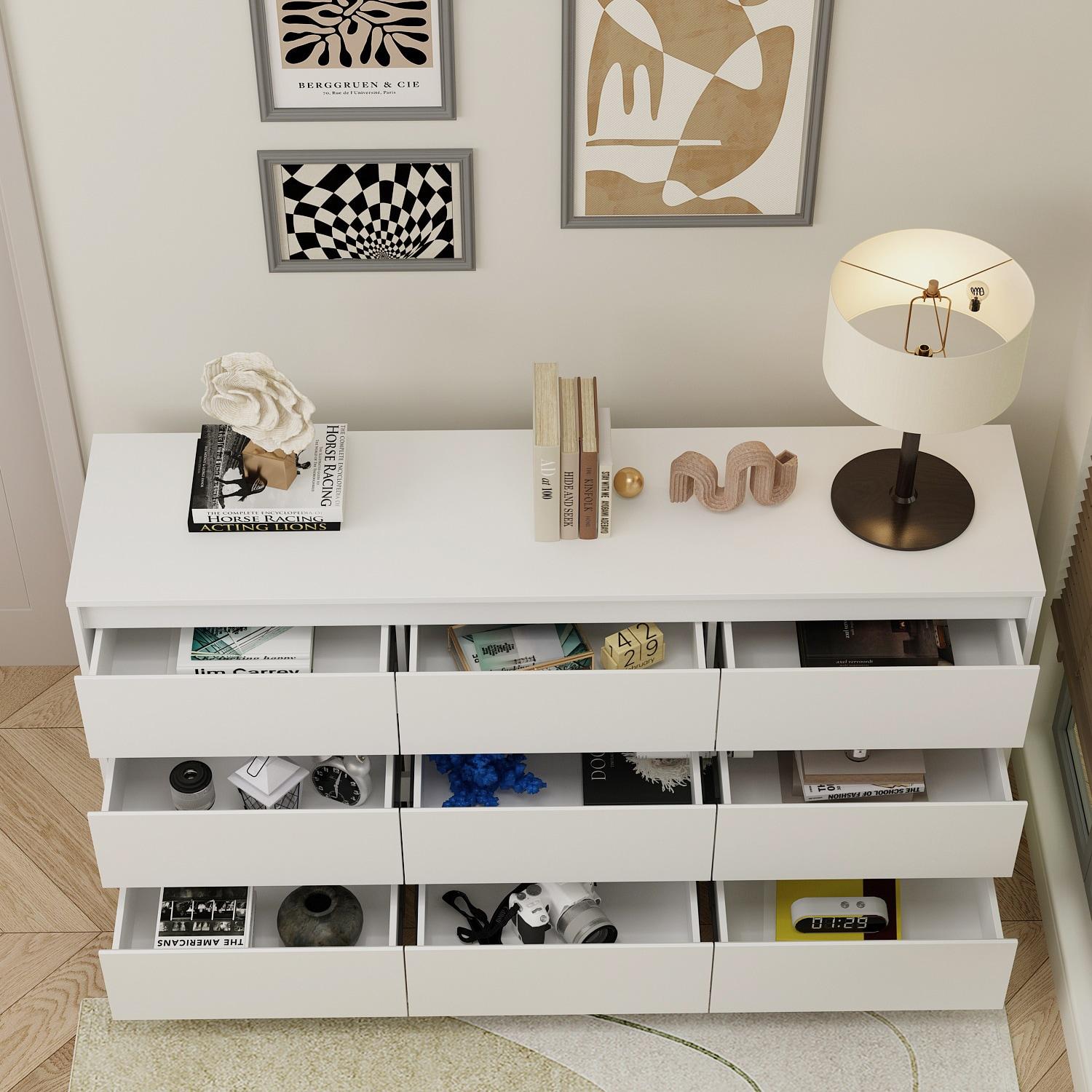 FUFU&GAGA White Modern Dresser for Bedroom 9 Drawers Wood Chest of Drawers