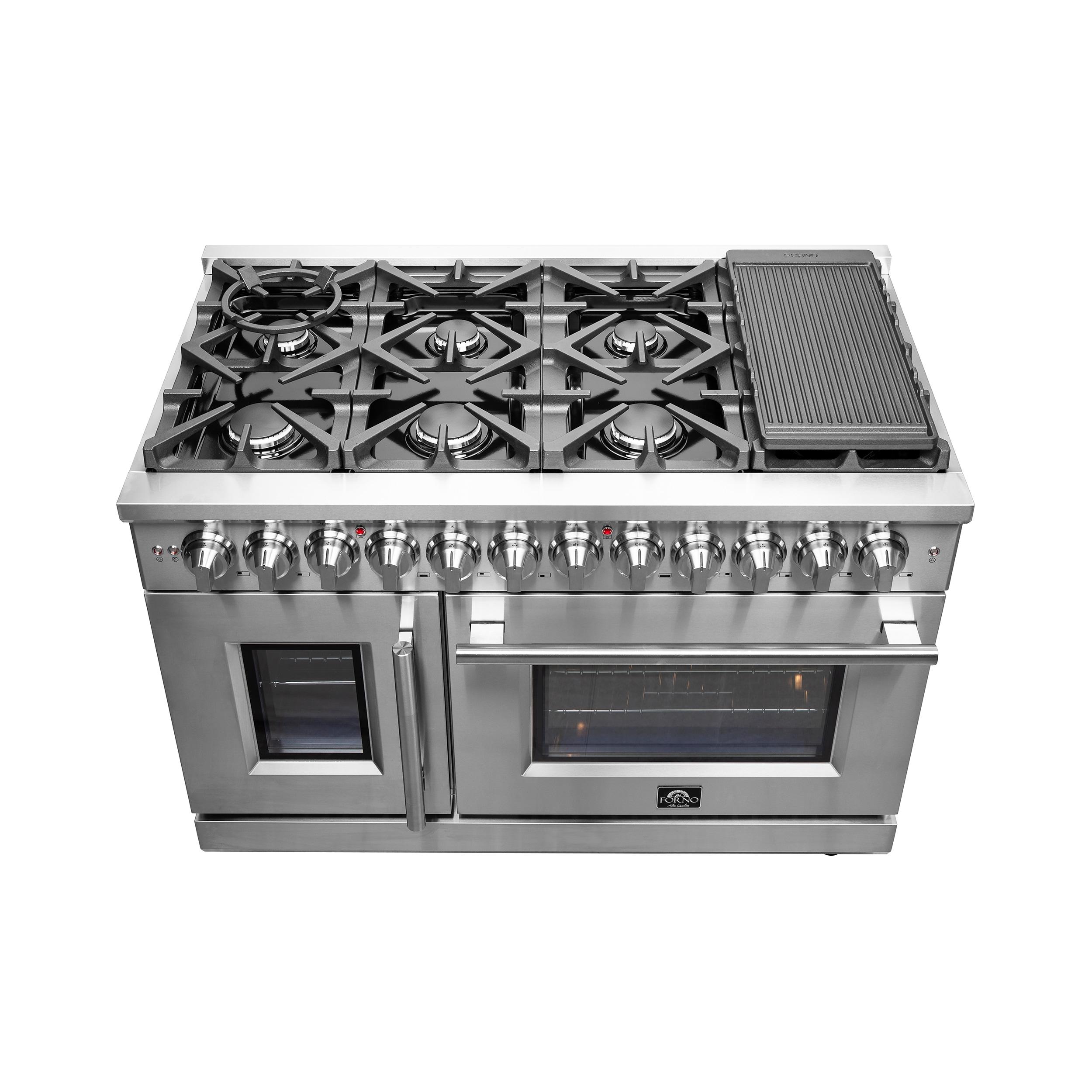 Alta Qualita Massimo 48-inch Freestanding Dual Fuel Range Stainless Steel, 8 Burners, 6.58 cu.ft. Double Ovens