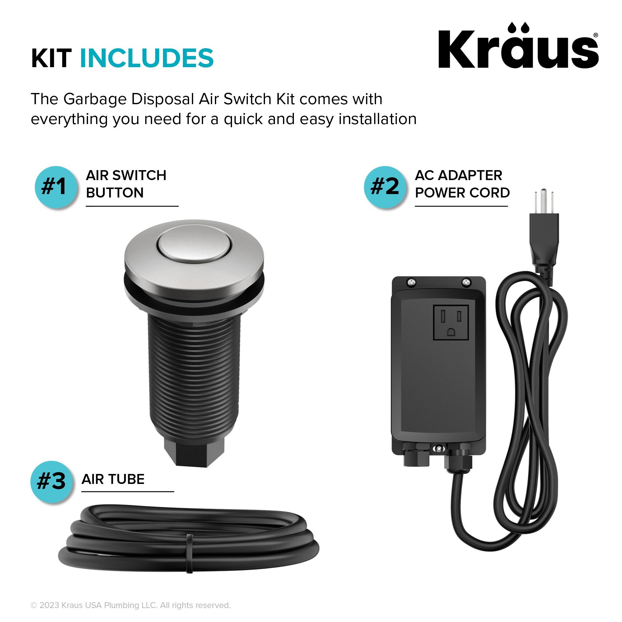 Kraus KRAUS Garbage Disposal Air Switch Kit with Push Button, AC Adapter, Power Cord, and Air Tube Included