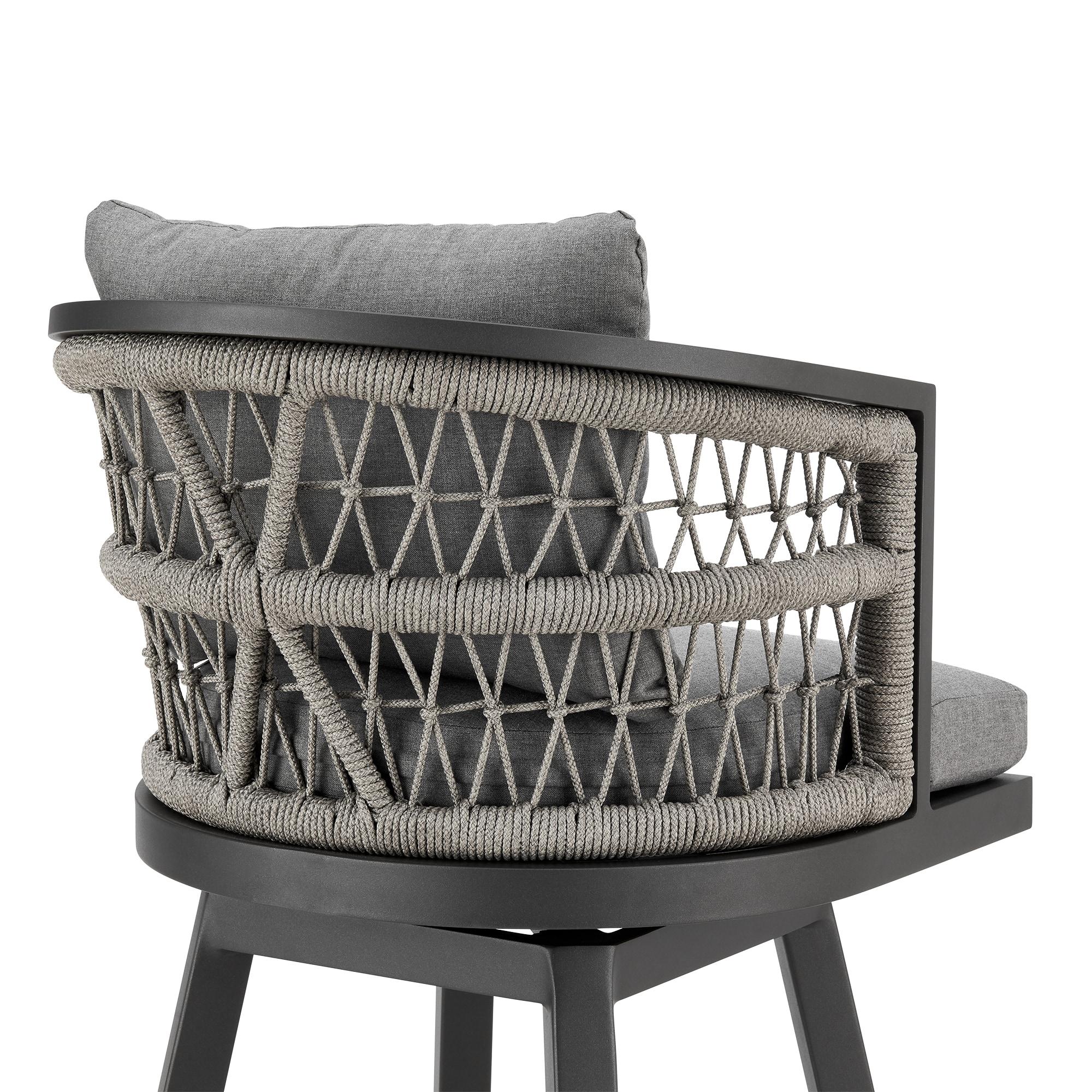 Zella Outdoor Swivel Bar or Counter Stool in Aluminum with Rope and Cushions