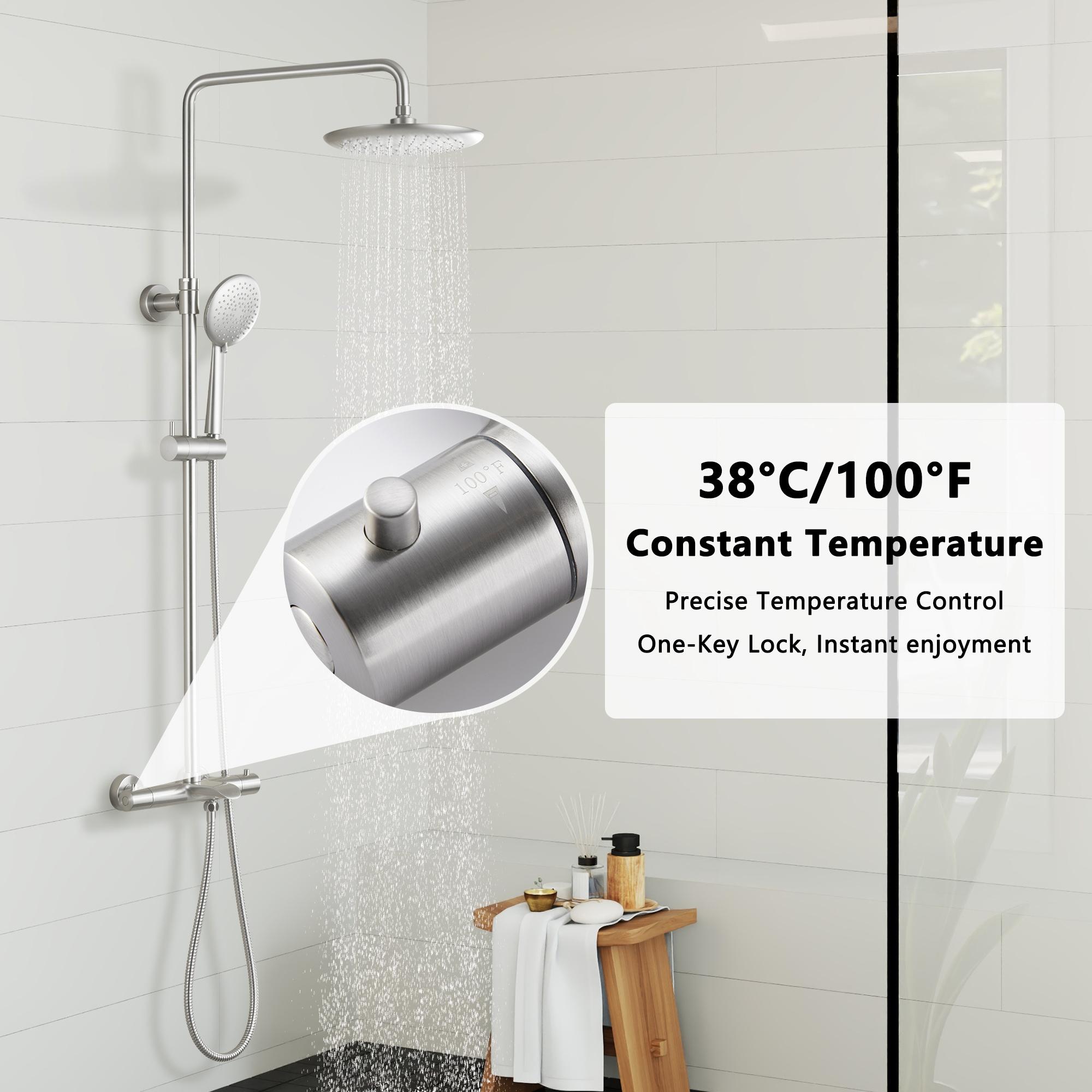 CASAINC CS6221-12BG Revitalize 3-Function 12 Inch Ceiling Mount Rainfall Thermostatic Shower System with 6 Body Jets