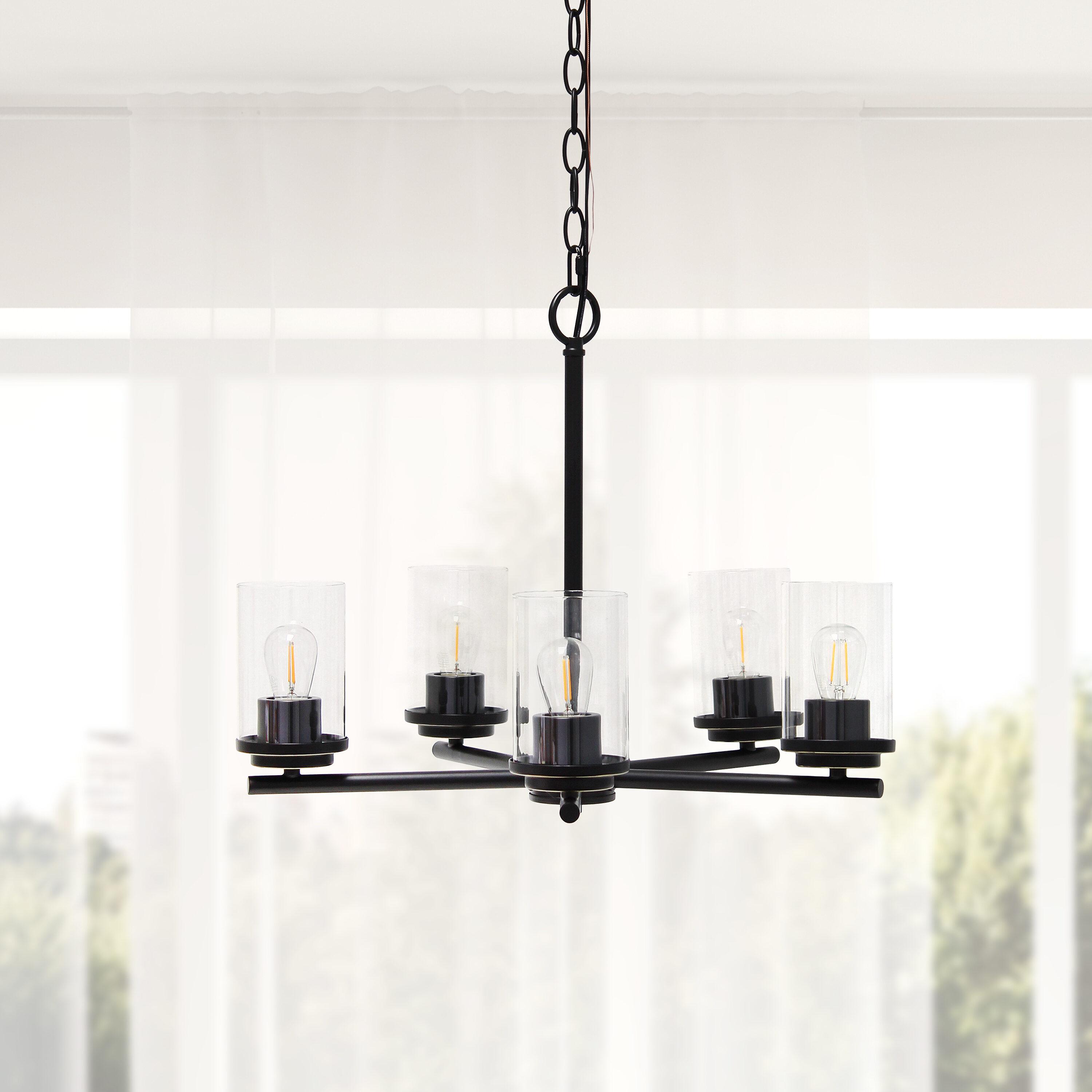 Lalia Home 5-Light 20.5" Classic Contemporary Clear Glass/Metal Hanging Pendant Bronze : UL Listed, Adjustable Height