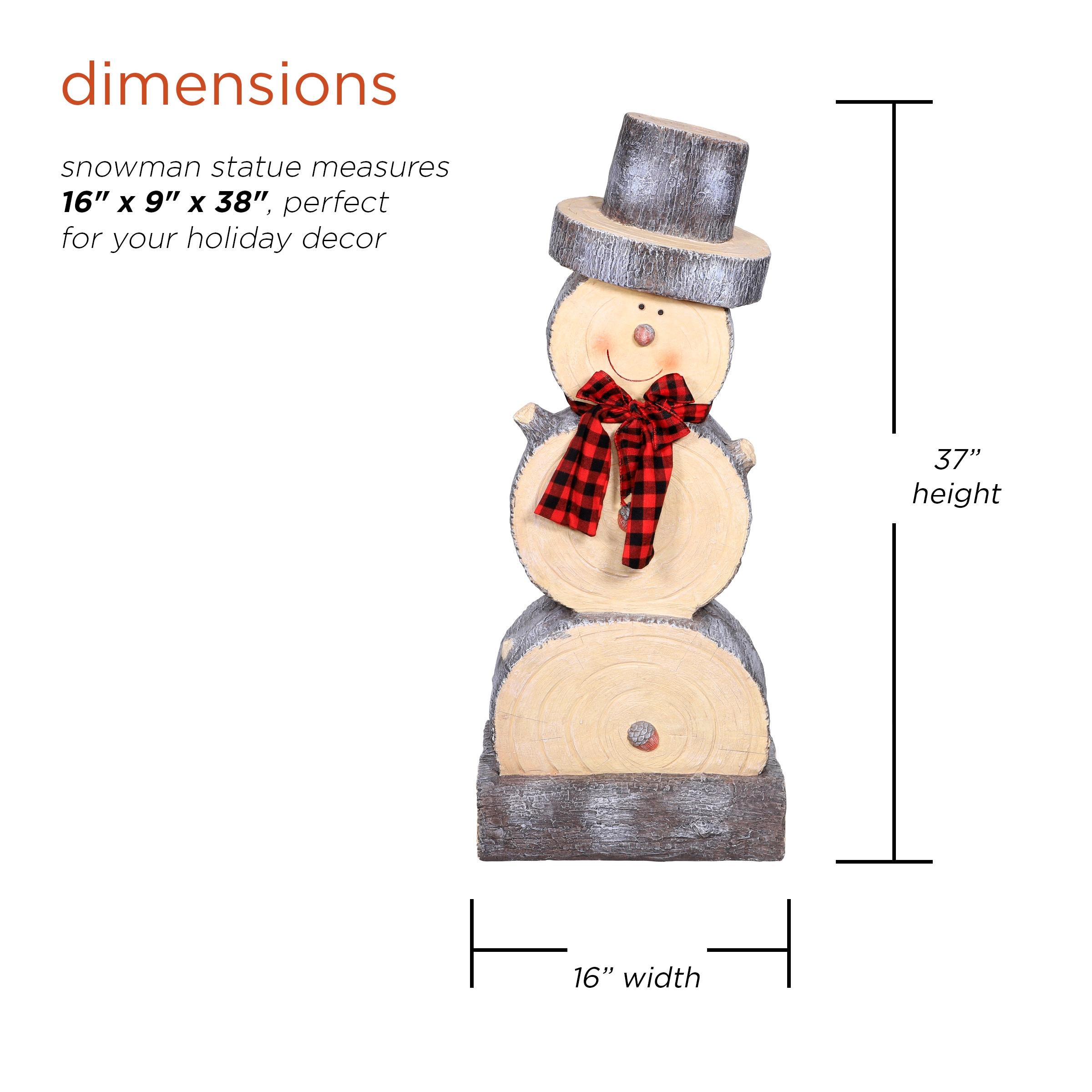 Alpine Corporation 16" x 9" x 38" Wooden Snowman Holiday Statue, Brown/Tan