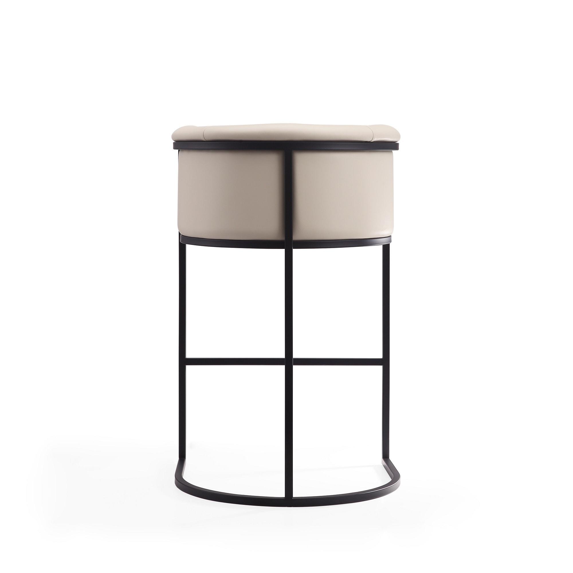 Cosmopolitan Upholstered Metal Barstool Cream - Manhattan Comfort: Midcentury Design, Faux Leather, No Assembly Required