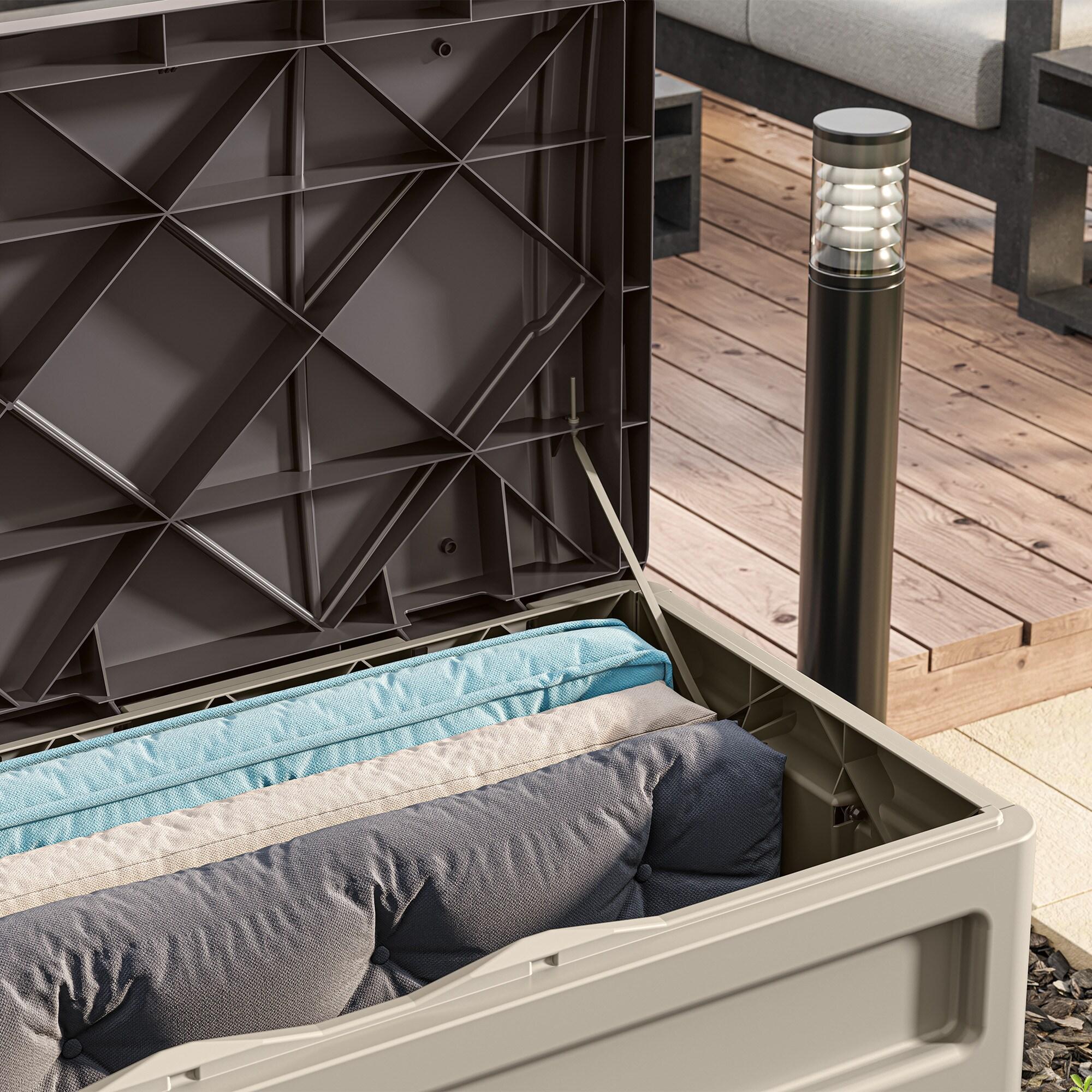 Suncast Suncast 78 Gallon Water Resistant Resin Deck Box with Wheels in Light Taupe/Mocha