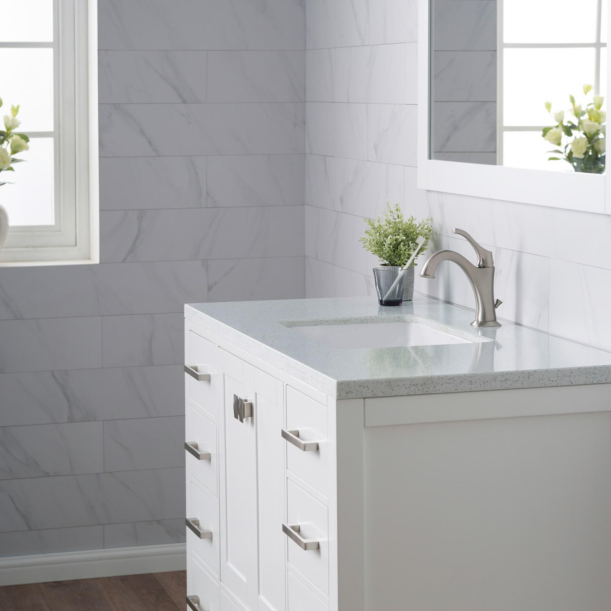 Elavo White Ceramic Rectangular Undermount Bathroom Sink with Overflow
