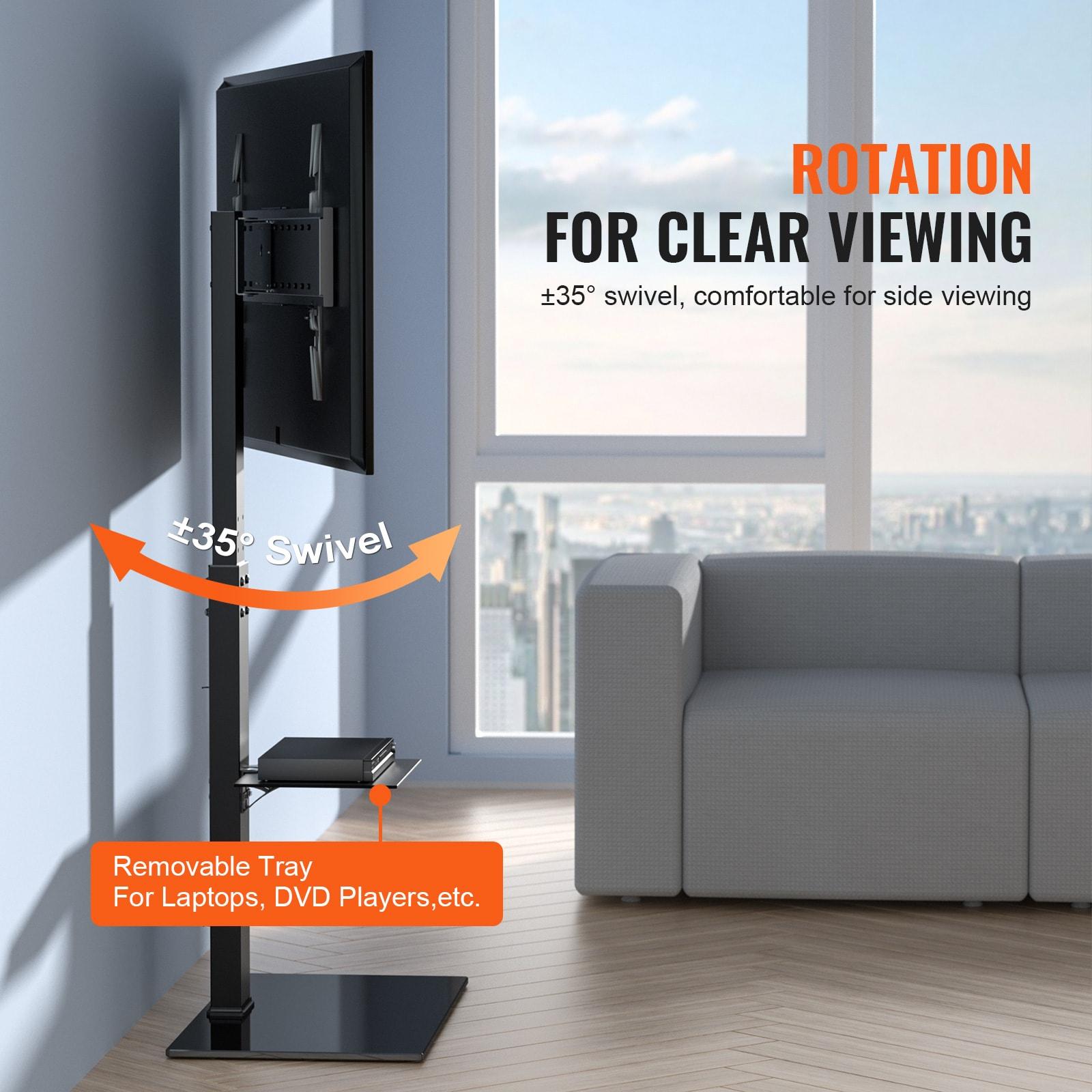 TV Mount Stand, Swivel Tall TV Stand for 32 - 85 in. TVs Height Adjustable with Tempered Glass Base for Bedroom, Study