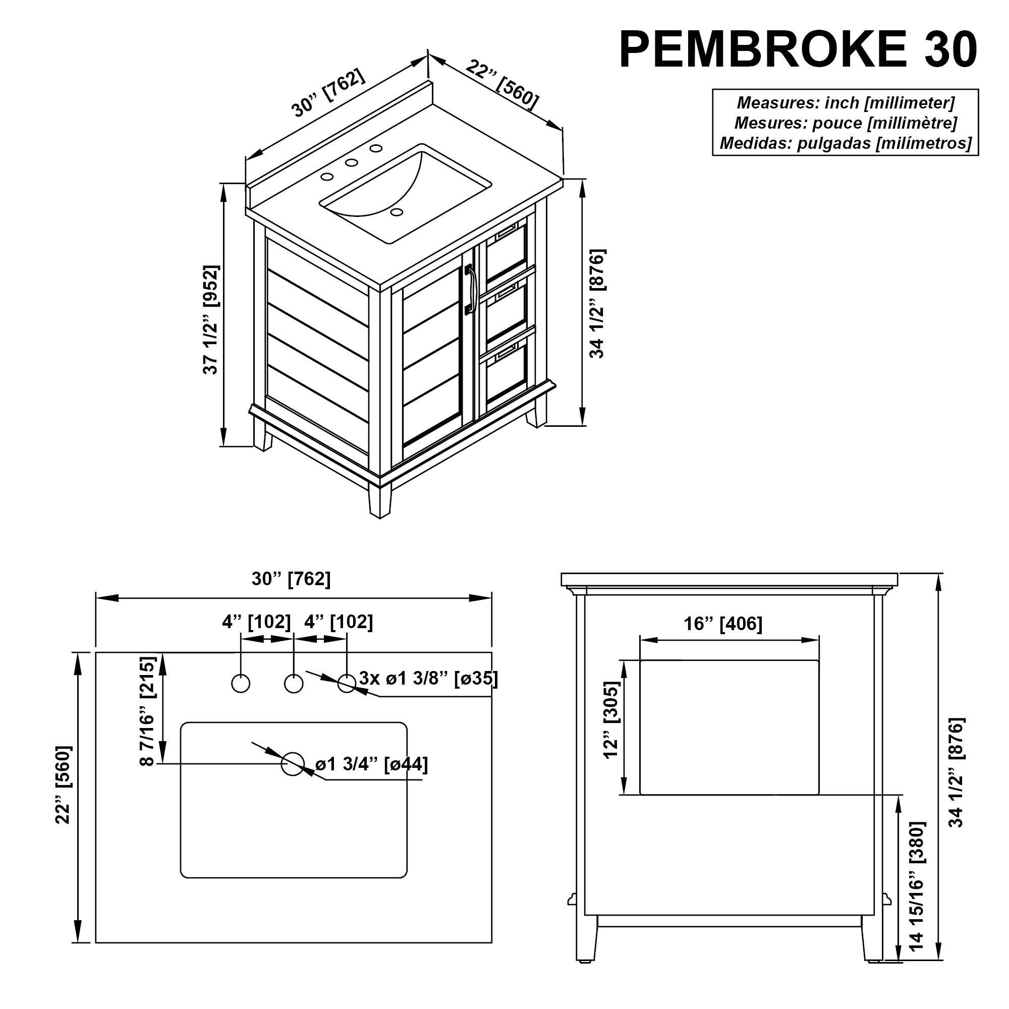 OVE Decors Pembroke 30'' Single Bathroom Vanity