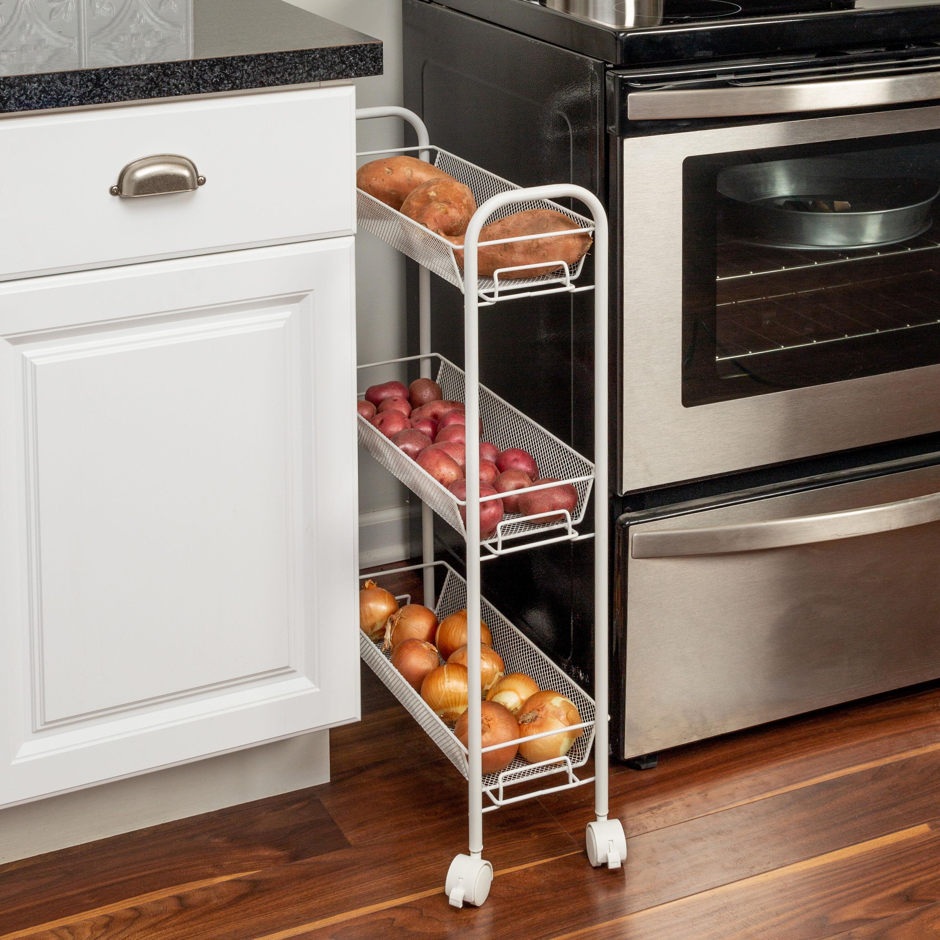 Slim 3-Tier Wire Rolling Storage Cart