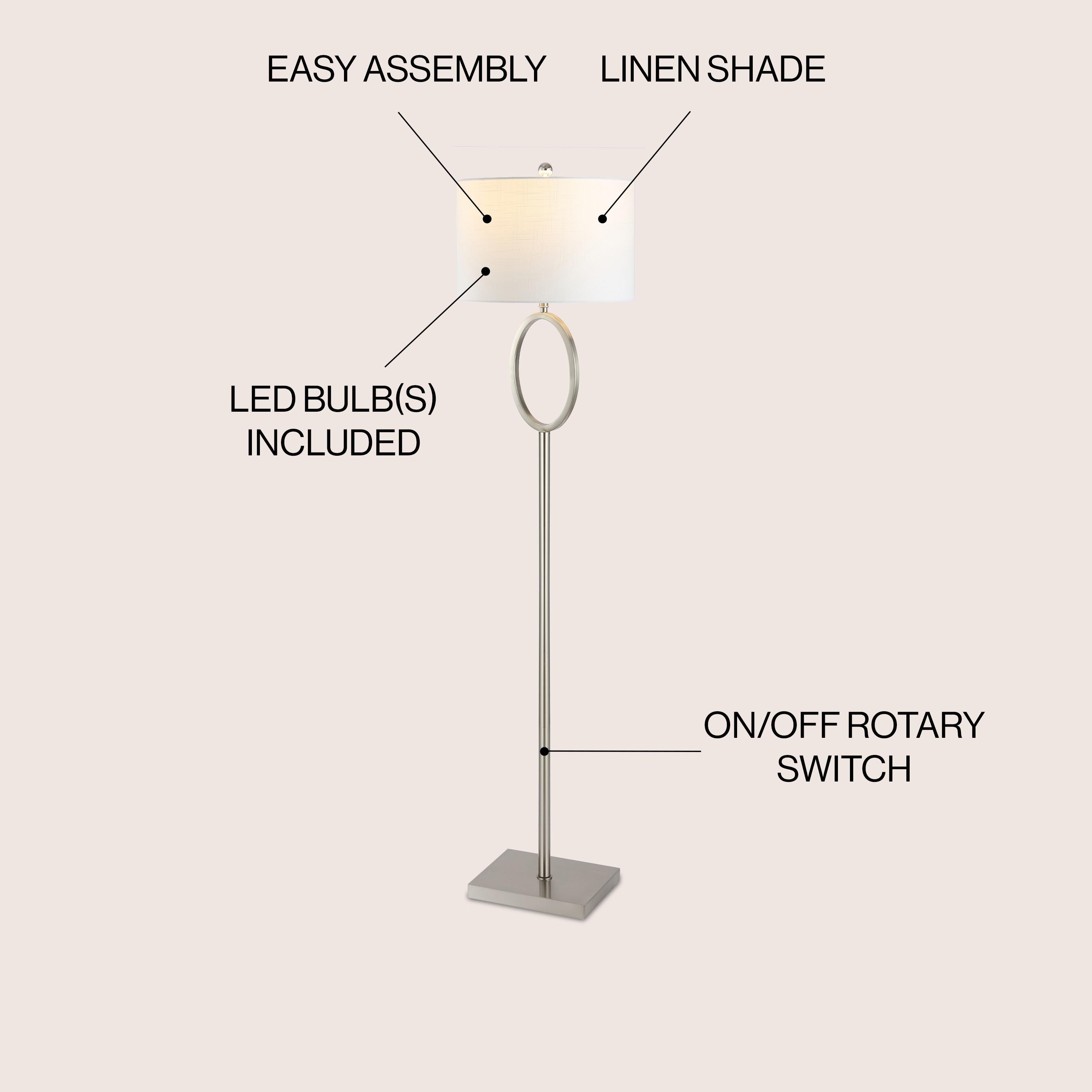 April 61" Metal Modern Contemporary LED Floor Lamp, Nickel